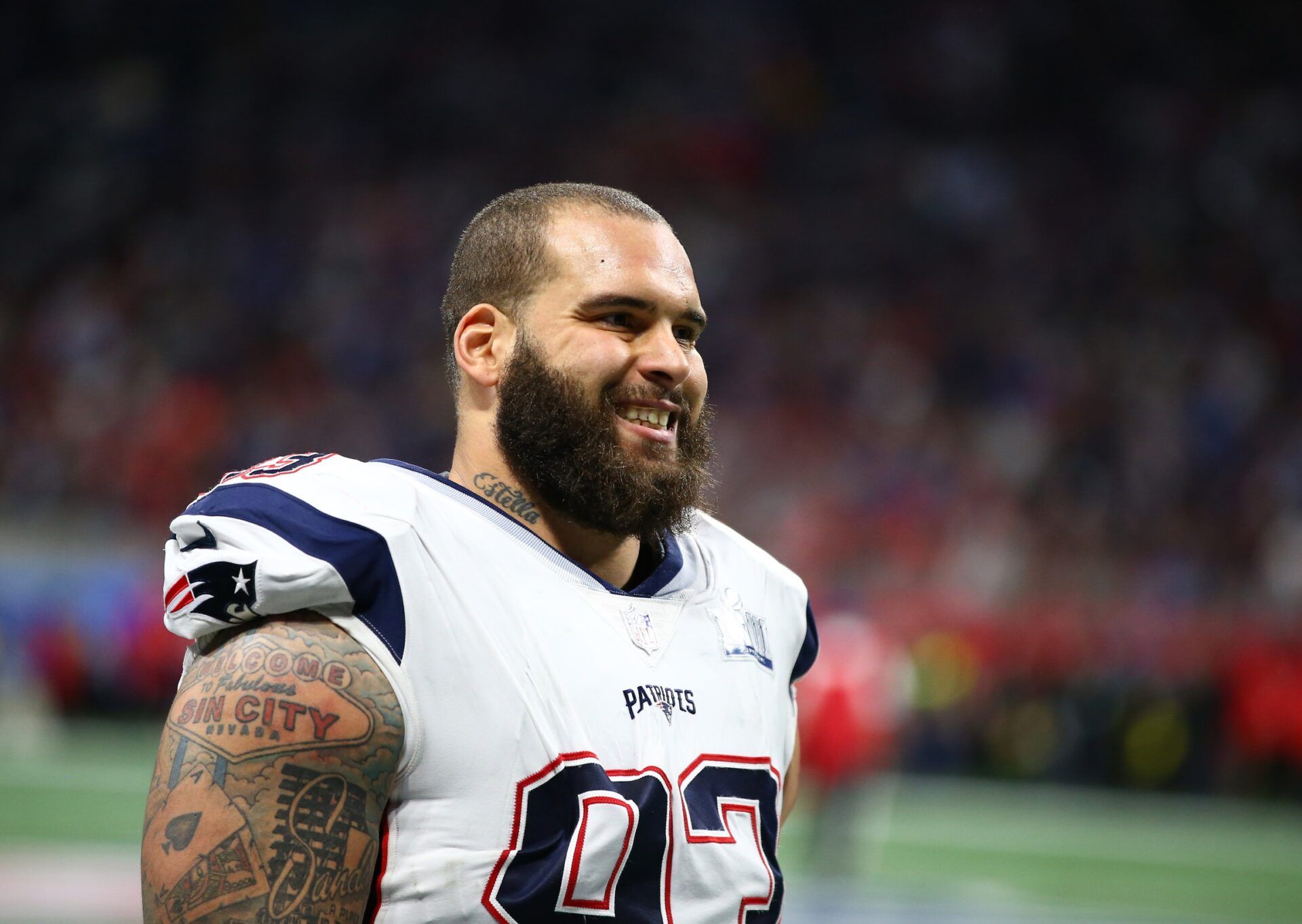 New England Patriots defensive lineman Lawrence Guy (93) against the Los Angeles Rams in Super Bowl LIII at Mercedes-Benz Stadium. Mandatory Credit: Mark J. Rebilas-USA TODAY Sports