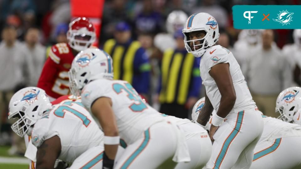 Miami Dolphins quarterback Tua Tagovailoa (1) lines up against the Kansas City Chiefs in the first quarter during an NFL International Series game at Deutsche Bank Park. Mandatory Credit: Nathan Ray Seebeck-USA TODAY Sports