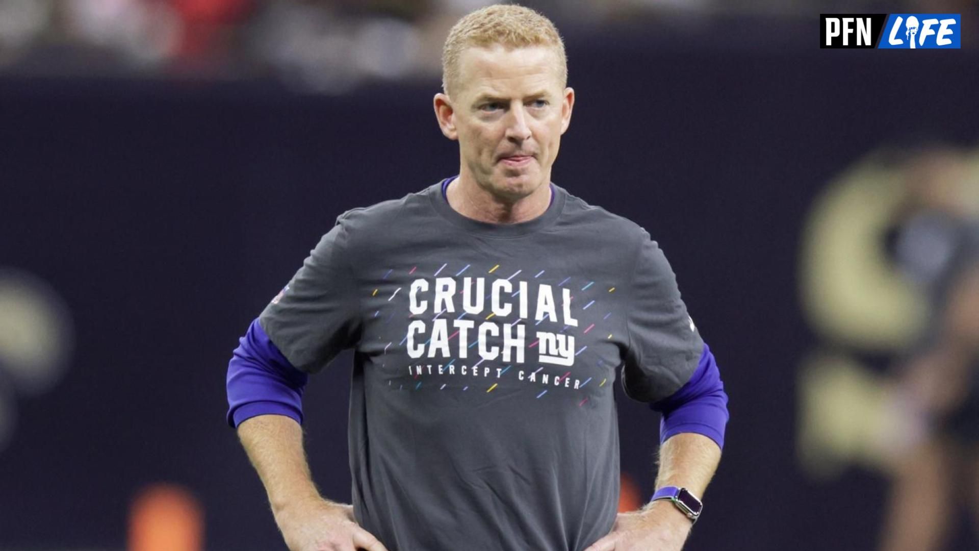 New York Giants offensive coordinator Jason Garrett looks on before the game against New Orleans Saints at Caesars Superdome.