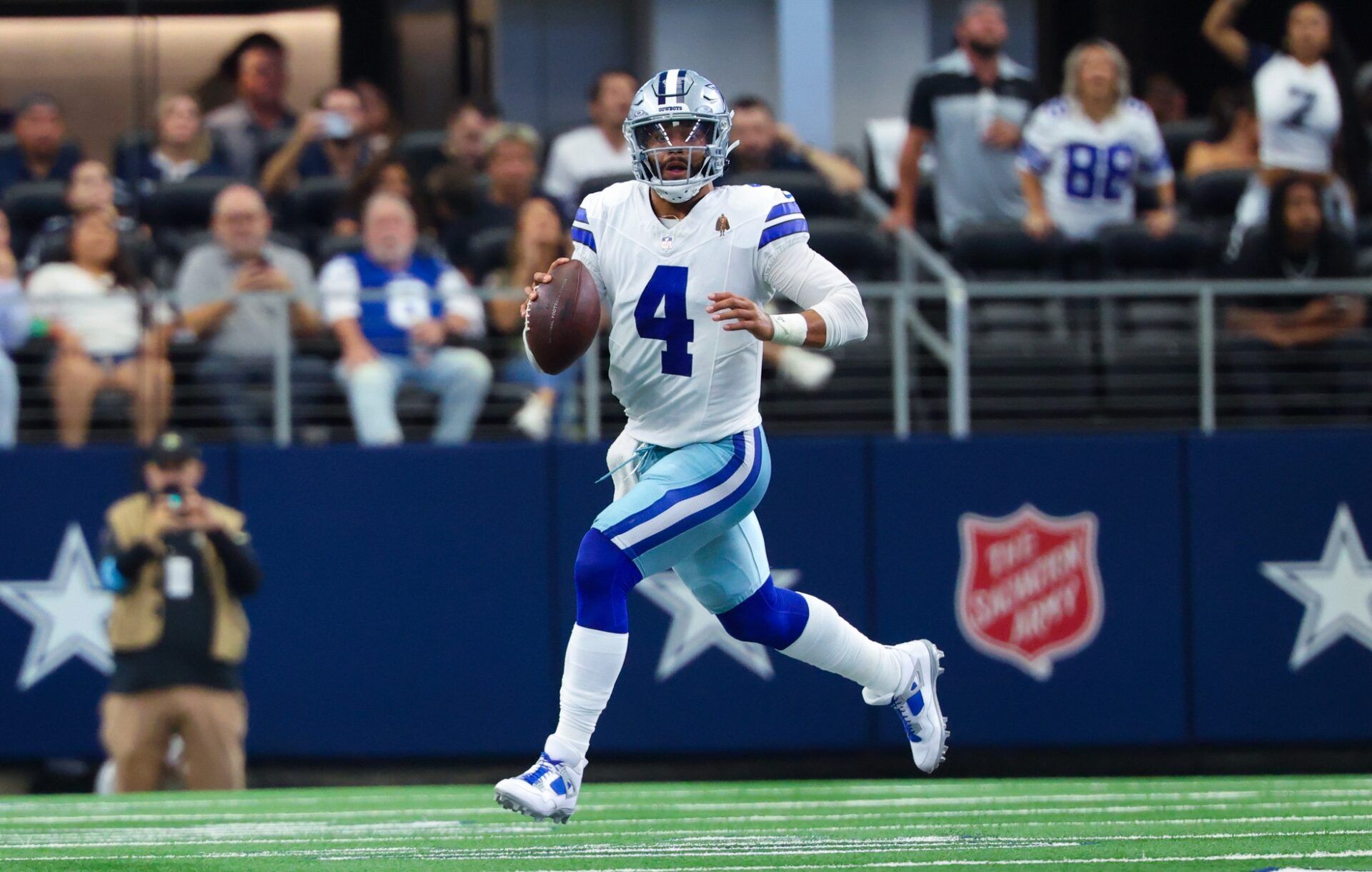 Dallas Cowboys quarterback Dak Prescott (4) throws during the first half against the New Orleans Saints at AT&T Stadium. Mandatory Credit: Kevin Jairaj-Imagn Images