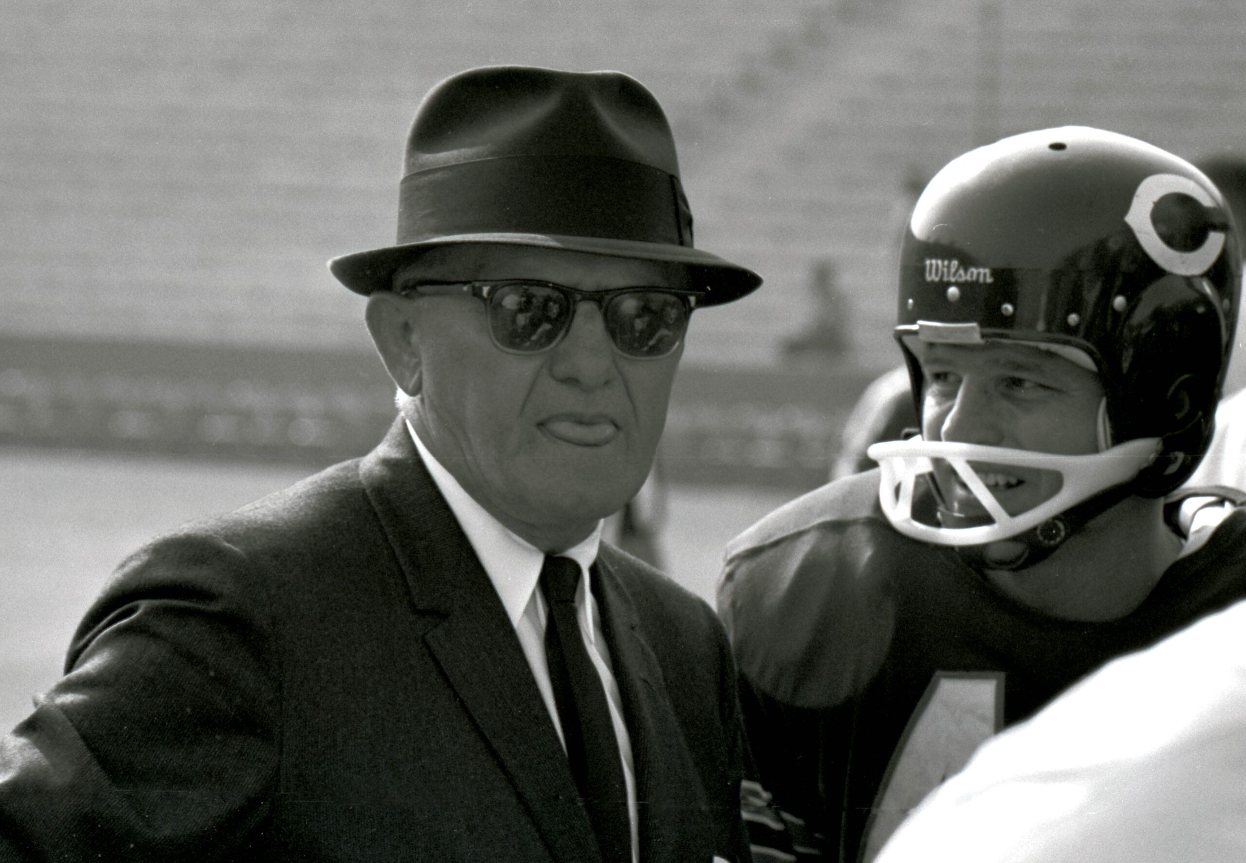 Sep 16, 1966; Los Angeles, CA, USA; FILE PHOTO; Chicago Bears head coach George Halas on the sideline against the Los Angeles Rams at the Los Angeles Memorial Coliseum. Mandatory Credit: David Boss-USA TODAY Sports