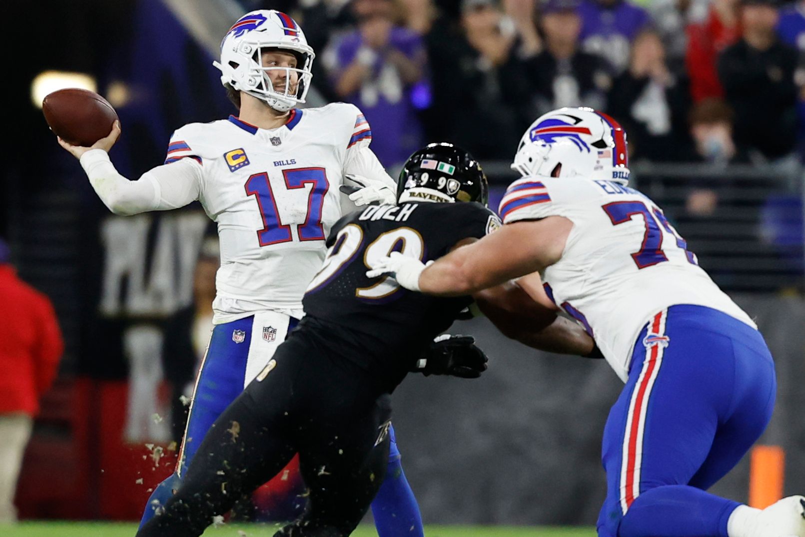 Bills QB Josh Allen drops back against the Ravens