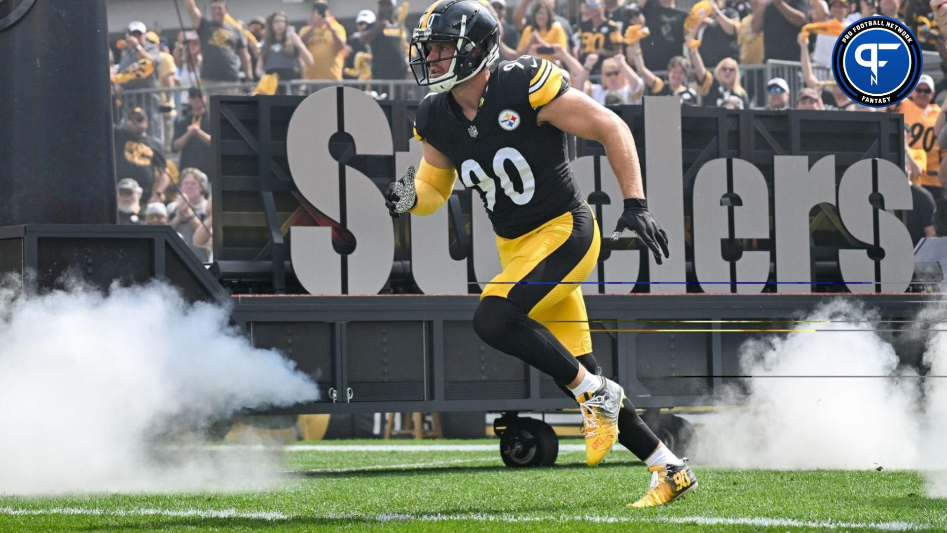 Pittsburgh Steelers linebacker T.J. Watt (90) takes the field for a game against the Los Angeles Chargers at Acrisure Stadium.