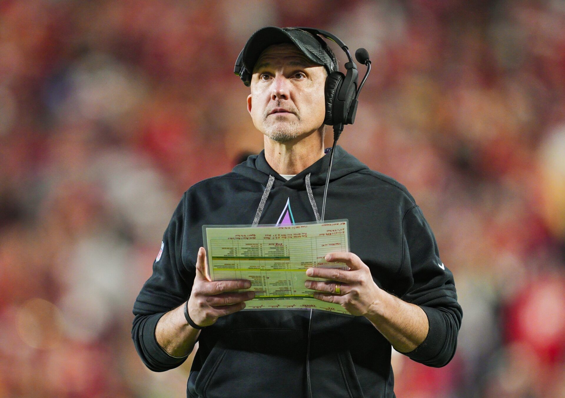 New Orleans Saints head coach Dennis Allen reacts during the second half against the Kansas City Chiefs at GEHA Field at Arrowhead Stadium.