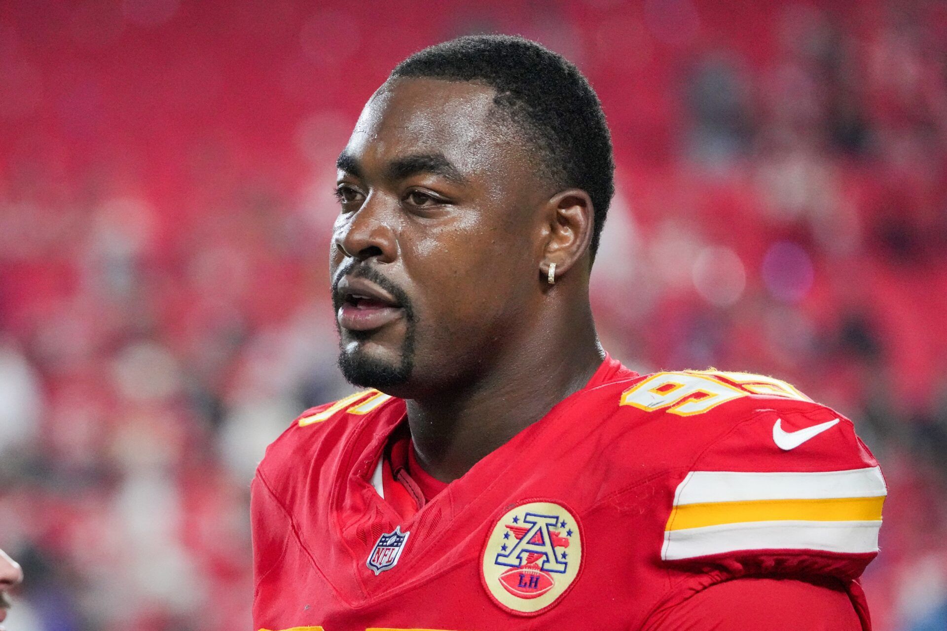 Kansas City Chiefs defensive tackle Chris Jones (95) leaves the field after the win over the Baltimore Ravens at GEHA Field at Arrowhead Stadium.