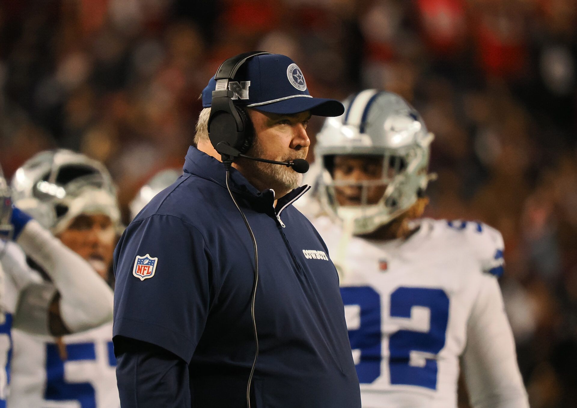 Oct 27, 2024; Santa Clara, California, USA; Dallas Cowboys head coach Mike McCarthy on the sideline during the third quarter against the San Francisco 49ers at Levi's Stadium. Mandatory Credit: Kelley L Cox-Imagn Images