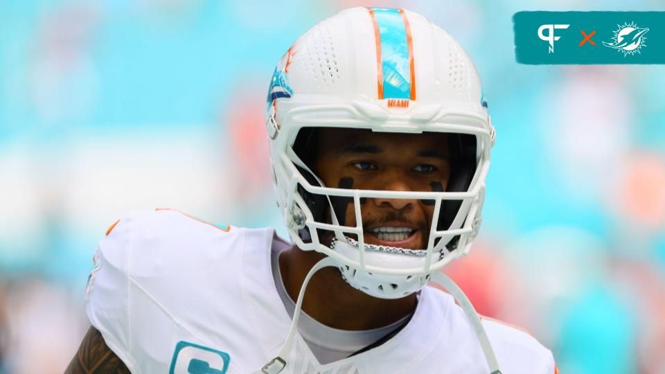 Miami Dolphins quarterback Tua Tagovailoa (1) looks on before the game against the Arizona Cardinals at Hard Rock Stadium.