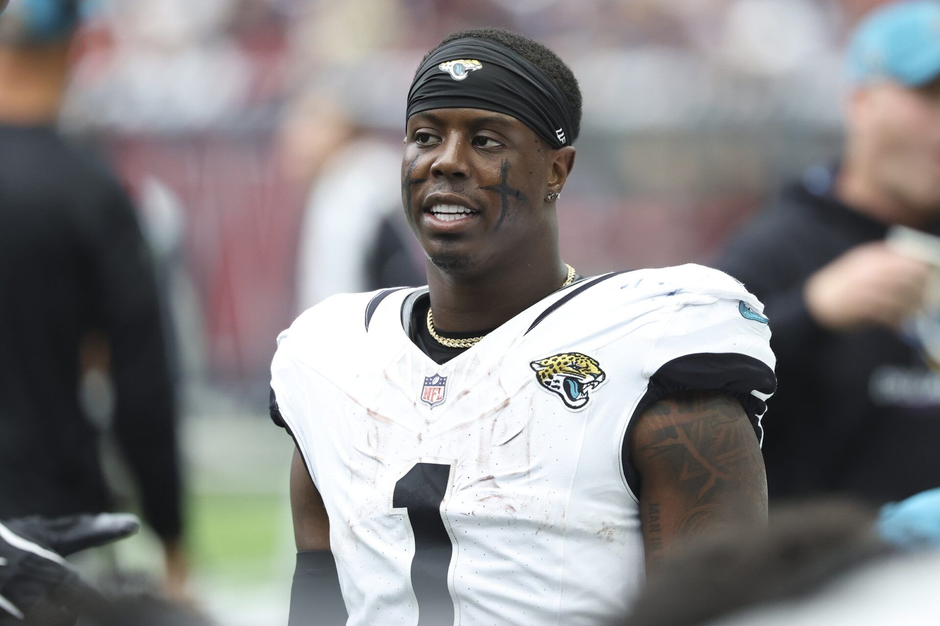 Jacksonville Jaguars running back Travis Etienne Jr. (1) during the game against the Houston Texans at NRG Stadium.