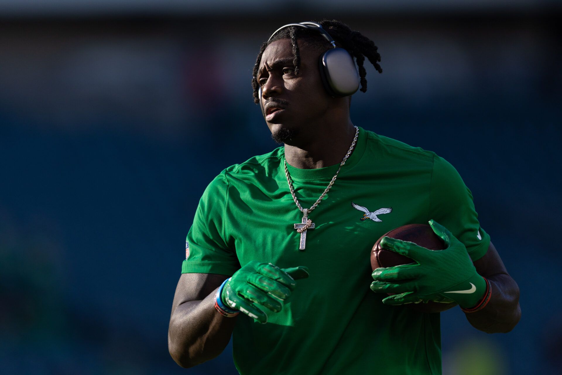 Philadelphia Eagles wide receiver A.J. Brown warms up before action against the Jacksonville Jaguars at Lincoln Financial Field.