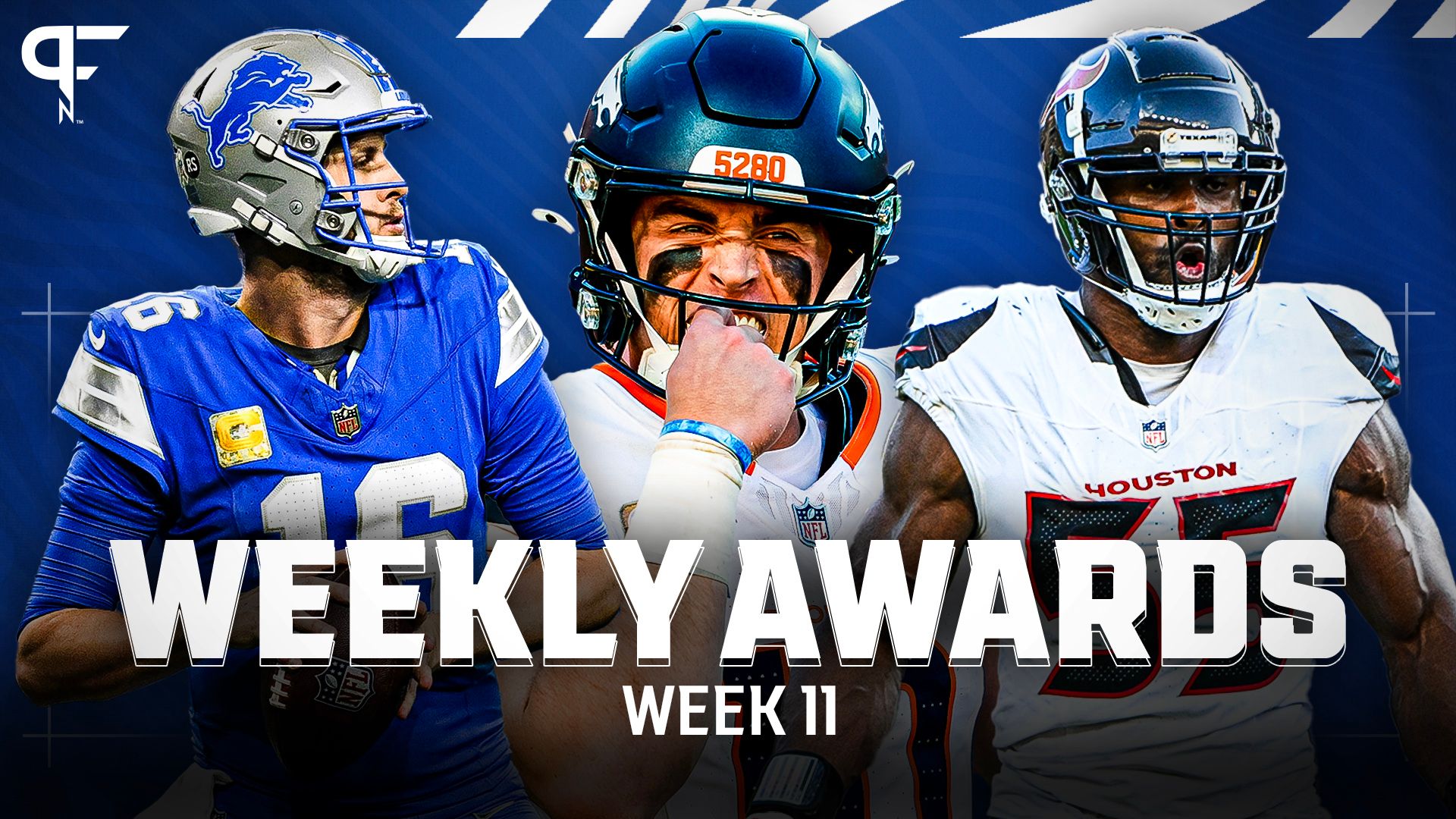 Pro Football Network's Week 11 NFL Awards: Hardware for Jared Goff, Bo Nix, Mike Tomlin, and More