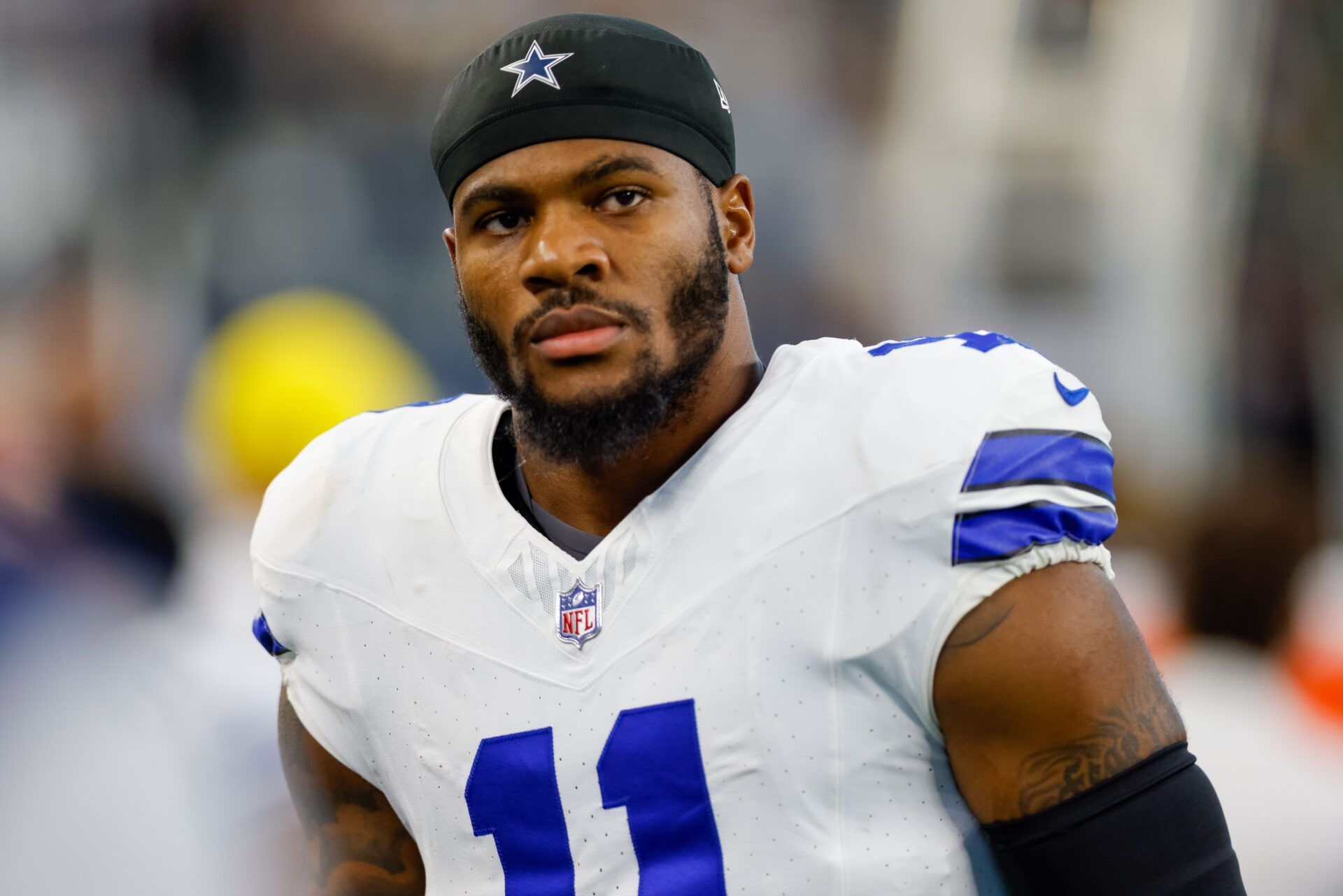 Dallas Cowboys linebacker Micah Parsons (11) looks on prior to the game against the Baltimore Ravens at AT&T Stadium.