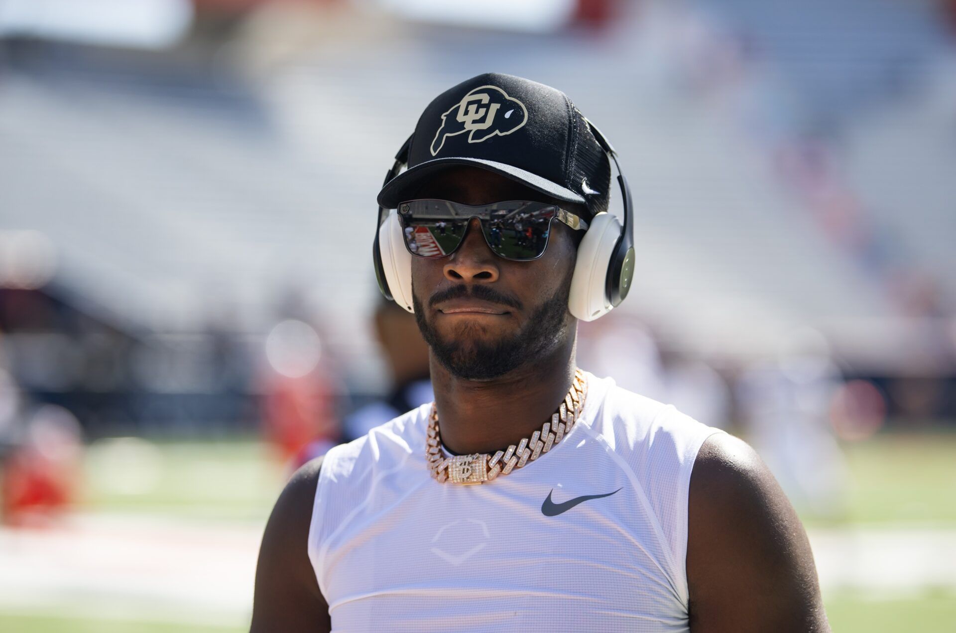 Colorado Buffalos quarterback Shedeur Sanders prior to the game against the Arizona Wildcats at Arizona Stadium.