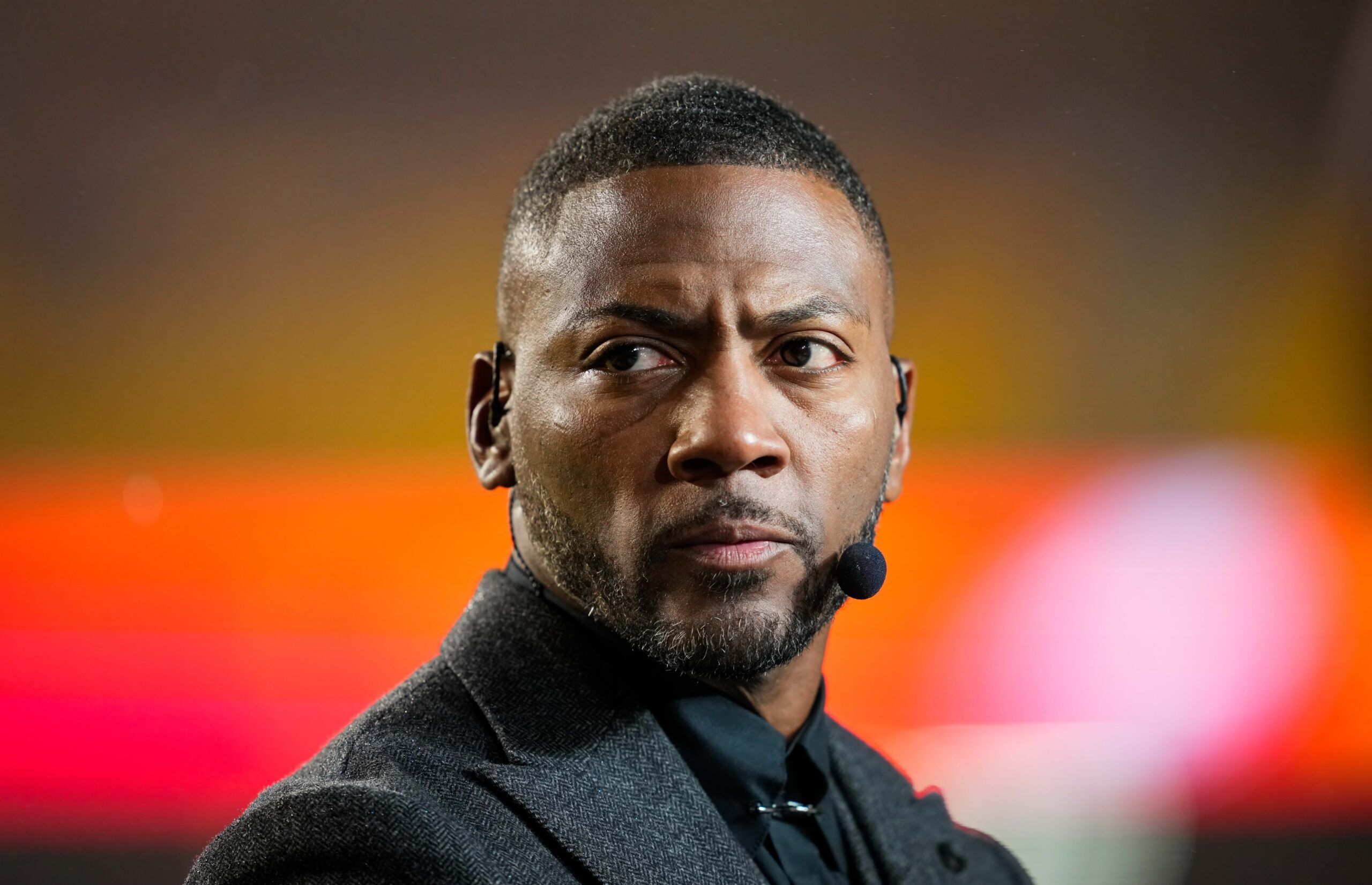 Sports broadcaster Ryan Clark prior to a game between the Philadelphia Eagles and the Kansas City Chiefs at GEHA Field at Arrowhead Stadium.