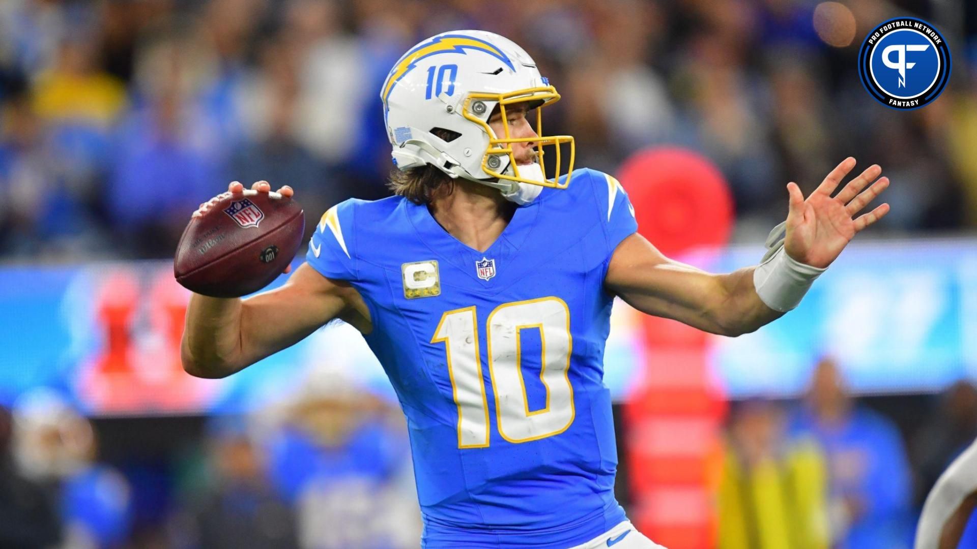 Los Angeles Chargers quarterback Justin Herbert (10) throws against the Cincinnati Bengals during the second half at SoFi Stadium.