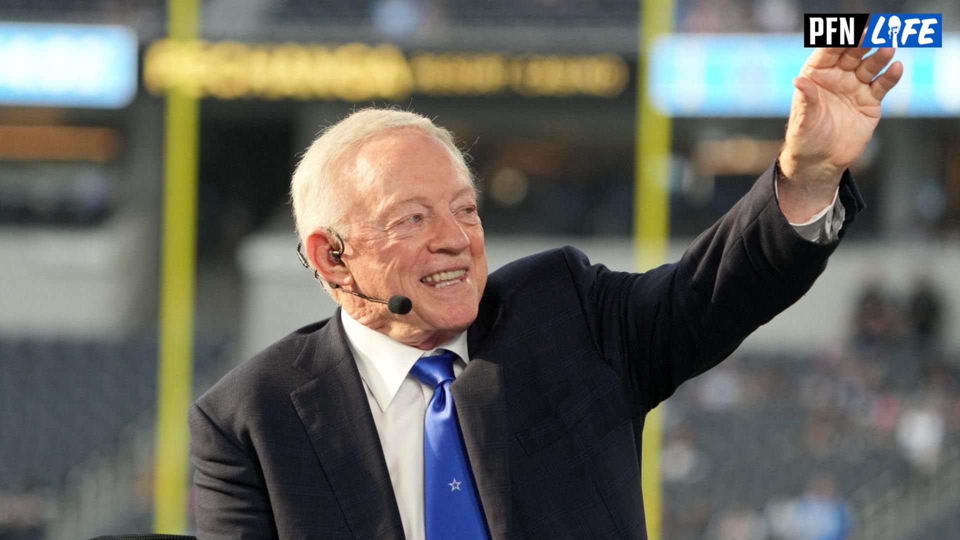 Dallas Cowboys owner Jerry Jones on the ESPN Monday Night Football Countdown set at SoFi Stadium.