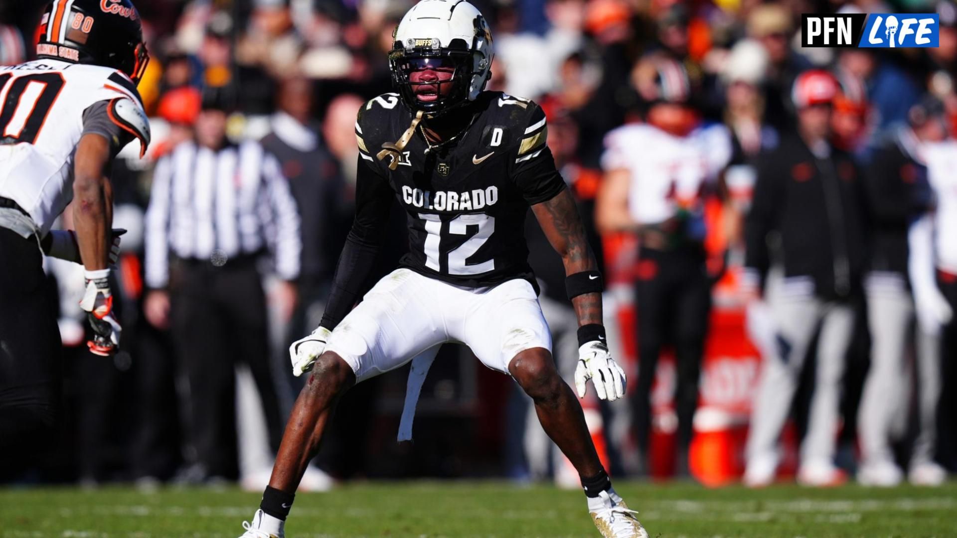 Colorado Buffaloes cornerback Travis Hunter (12) during the second quarter against the Oklahoma State Cowboys at Folsom Field.