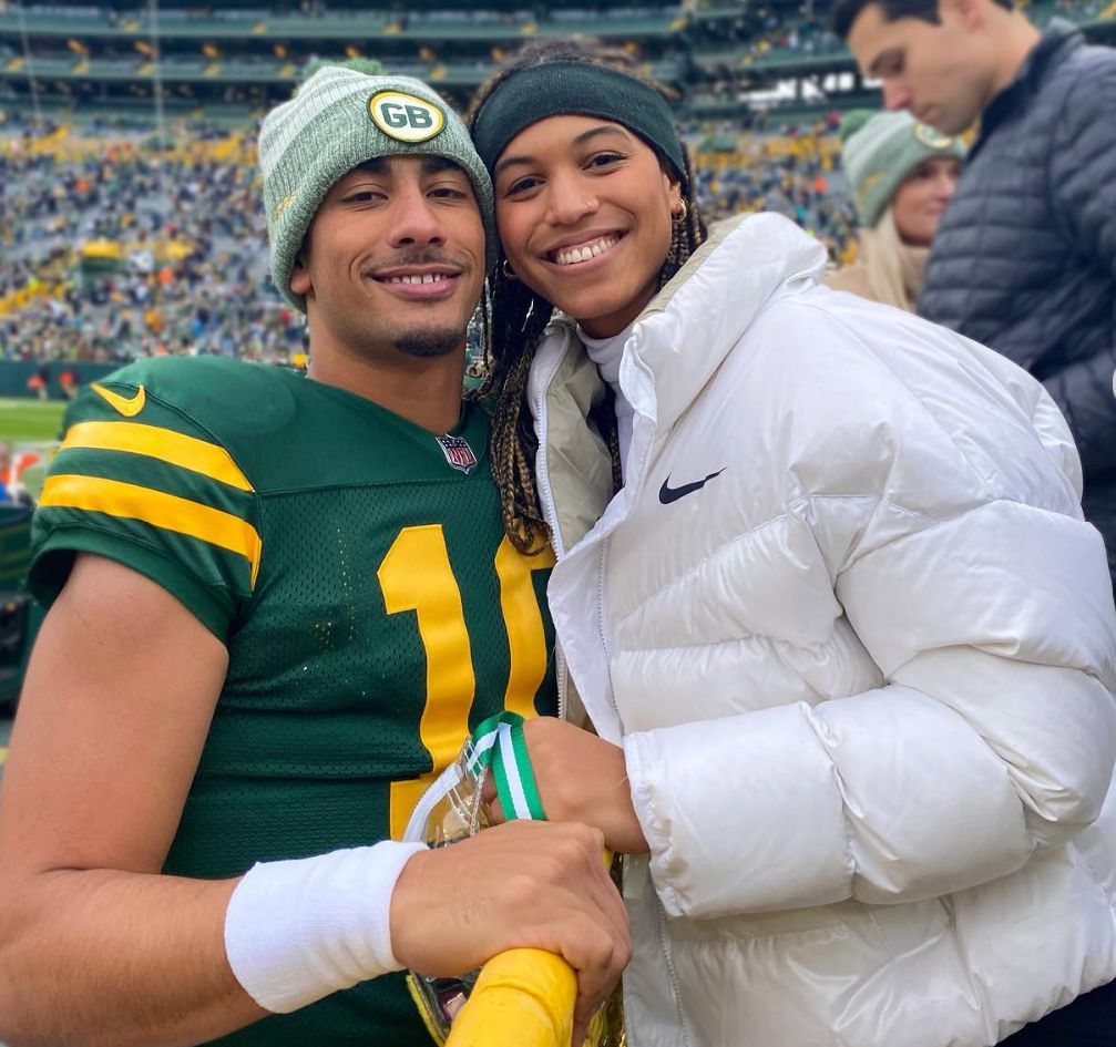 Green Bay Packers quarterback Jordan Love with his fiancee Ronika Stone.