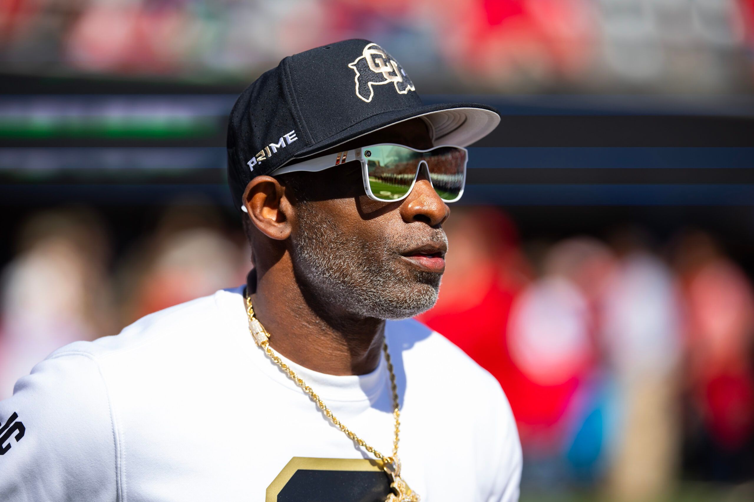 Oct 19, 2024; Tucson, Arizona, USA; Colorado Buffalos head coach Deion Sanders against the Arizona Wildcats at Arizona Stadium. Mandatory Credit: Mark J. Rebilas-Imagn Images