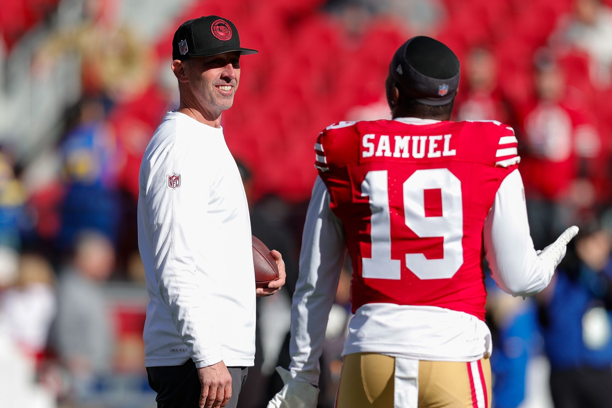 San Francisco 49ers head coach Kyle Shanahan spoke to the media after Deebo Samuel Sr. blamed the team for his struggles this season.