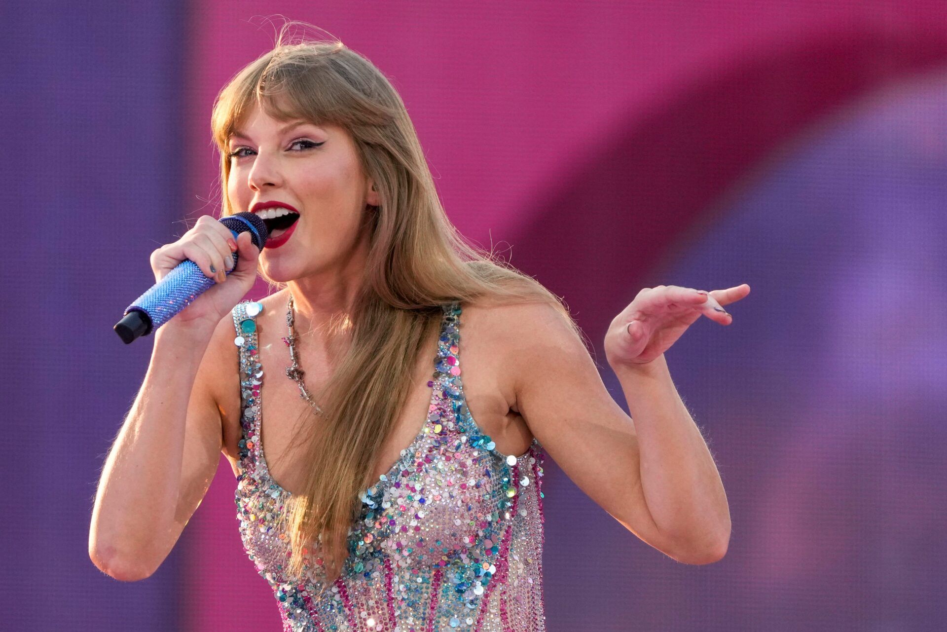 Taylor Swift performers during the first night of the Cincinnati stop of the Eras Tour at Paycor Stadium in downtown Cincinnati, Ohio, on June 30, 2023.