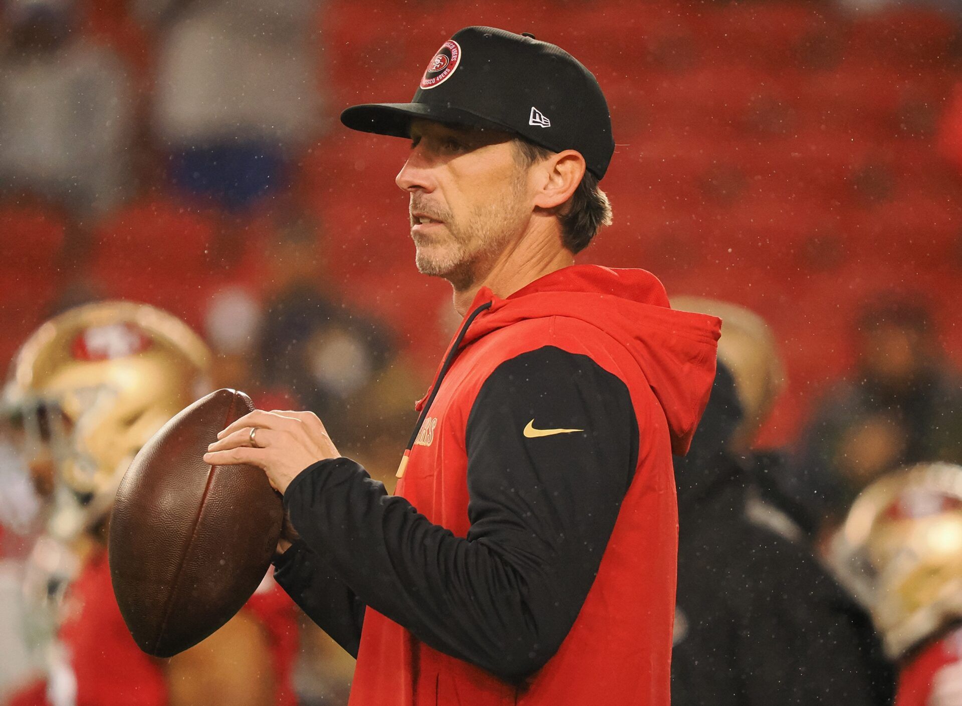 San Francisco 49ers head coach Kyle Shanahan on the field before the game against the Los Angeles Rams at Levi's Stadium.