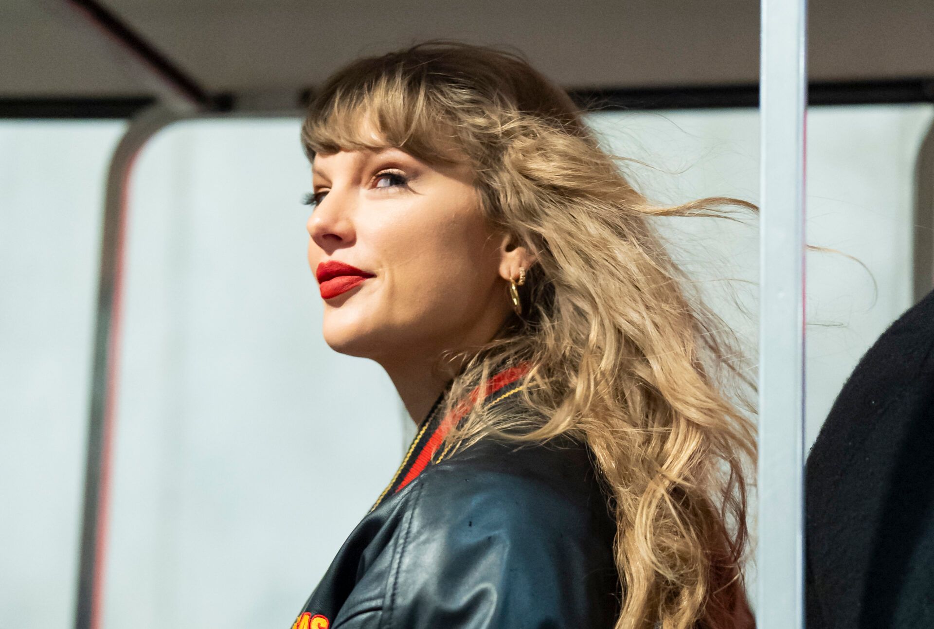 Nov 4, 2024; Kansas City, Missouri, USA; Recording artist Taylor Swift arrives prior to a game between the Tampa Bay Buccaneers and the Kansas City Chiefs at GEHA Field at Arrowhead Stadium. Mandatory Credit: Jay Biggerstaff-Imagn Images