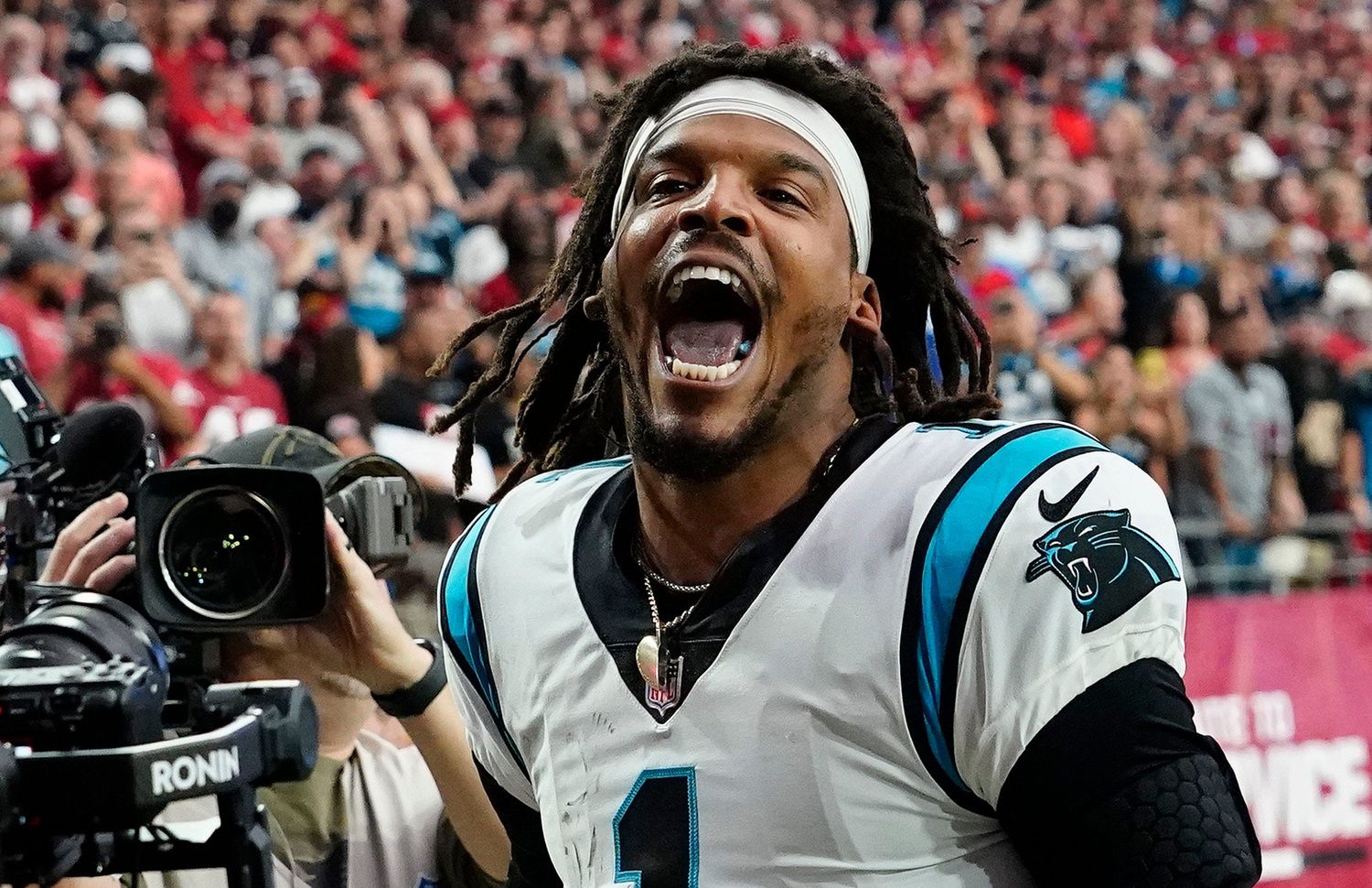 Carolina Panthers quarterback Cam Newton yells 