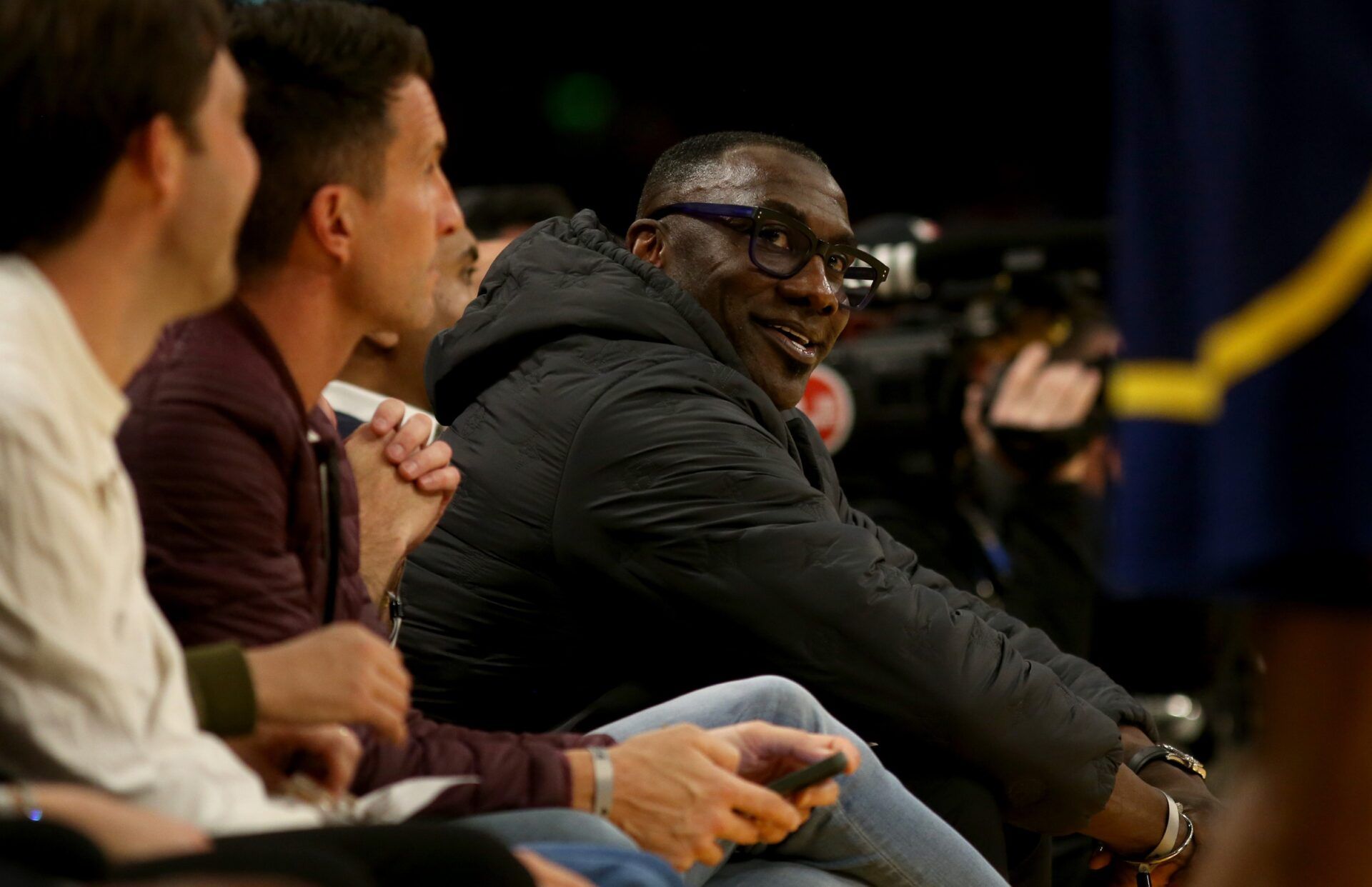 Shannon Sharpe during the second quarter between the Golden State Warriors and Los Angeles Lakers at Crypto.com Arena.