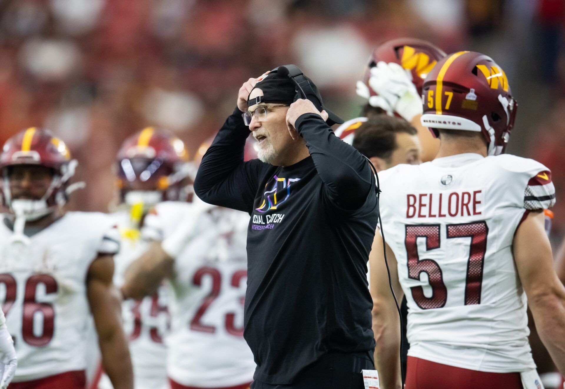 Washington Commanders head coach Dan Quinn against the Arizona Cardinals in the second half at State Farm Stadium.