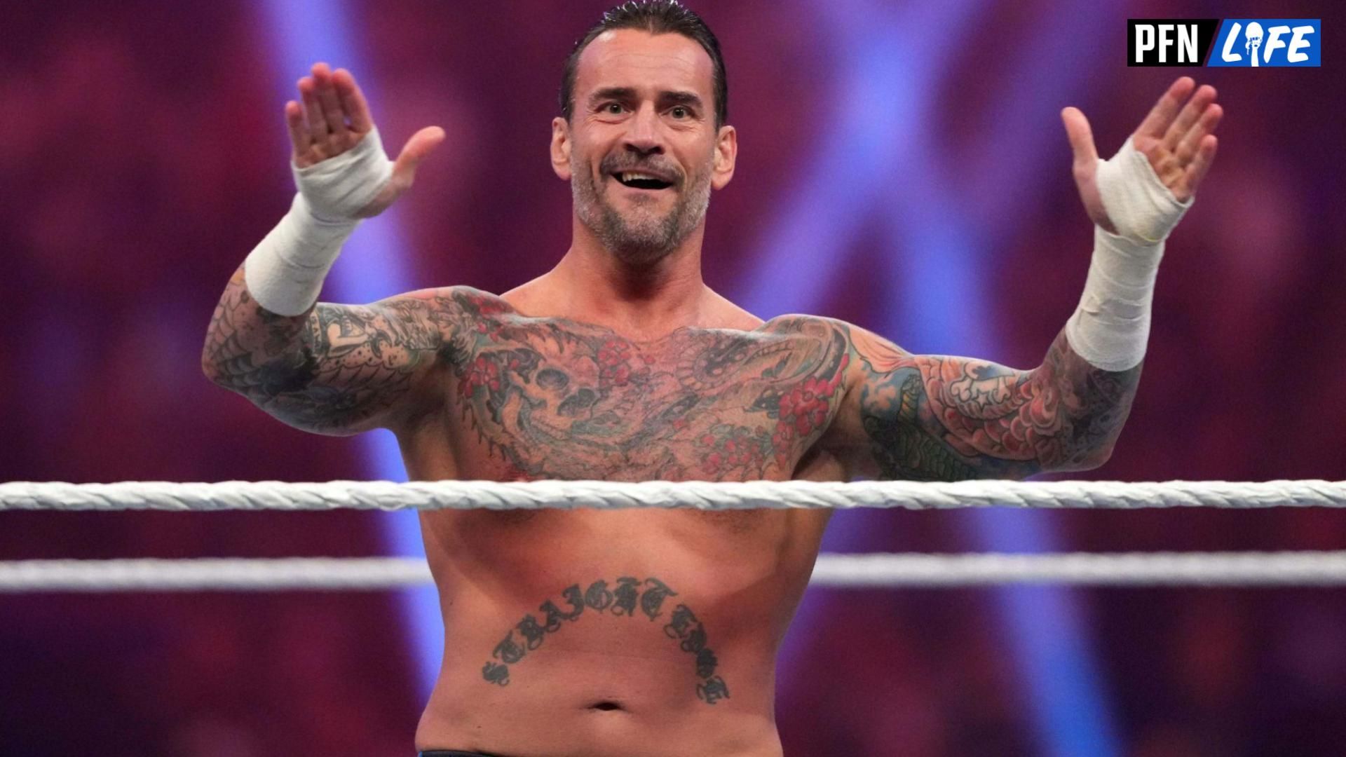 CM Punk reacts during the Men s Royal Rumble match at Tropicana Field.