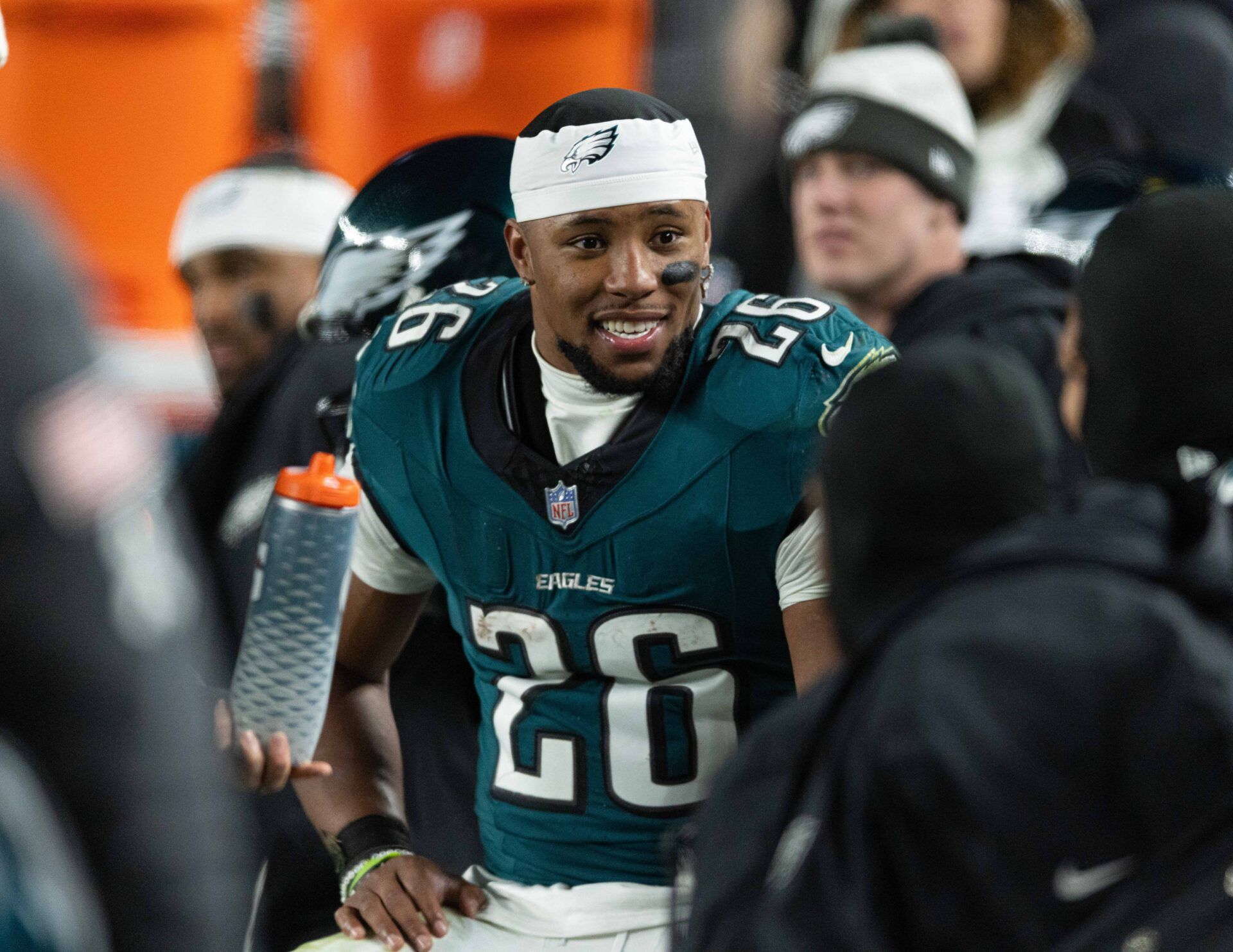 Philadelphia Eagles running back Saquon Barkley (26) during the fourth quarter against the Washington Commanders at Lincoln Financial Field.