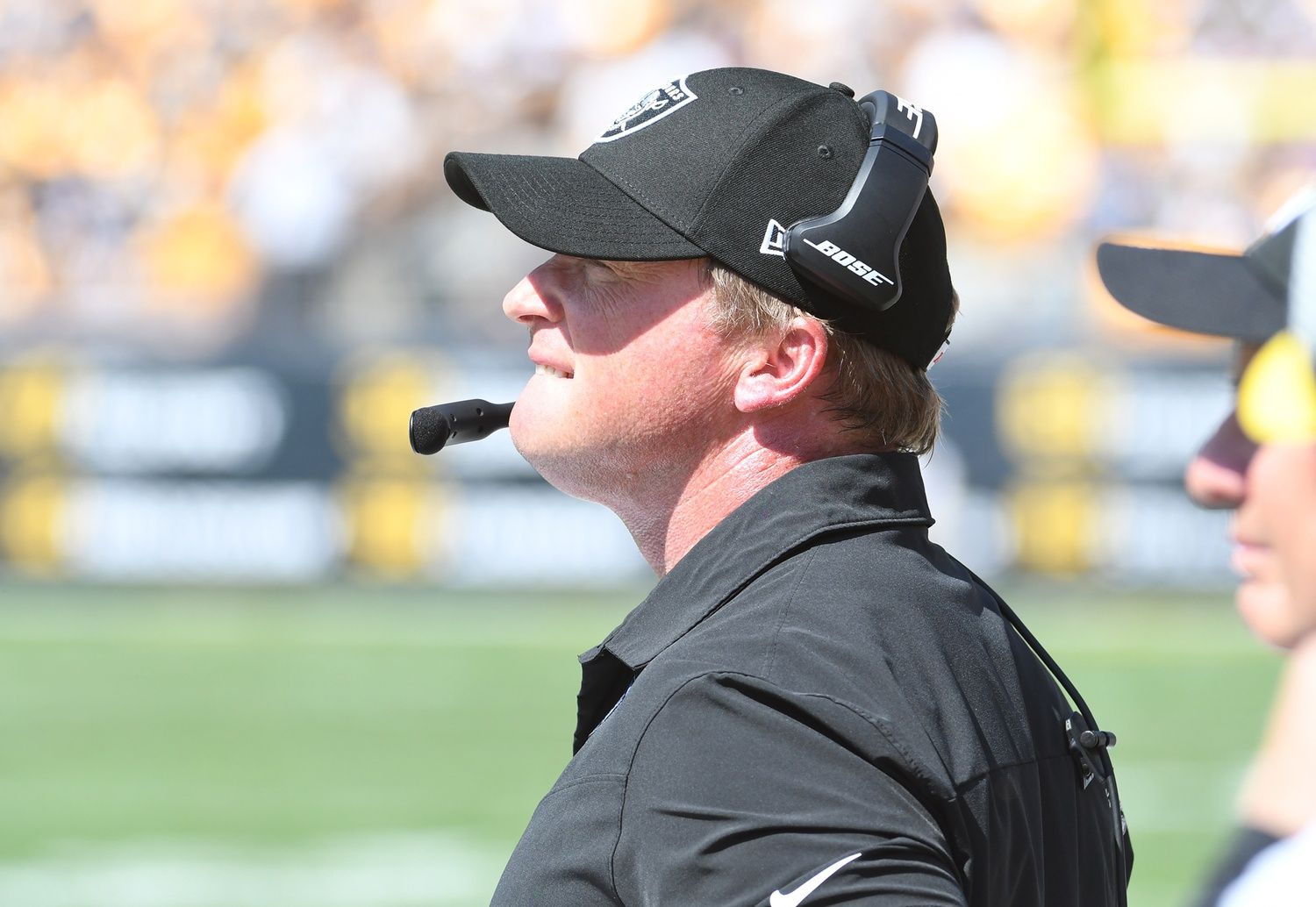 Las Vegas Raiders head coach Jon Gruden watches the first quarter against the Pittsburgh Steelers at Heinz Field.