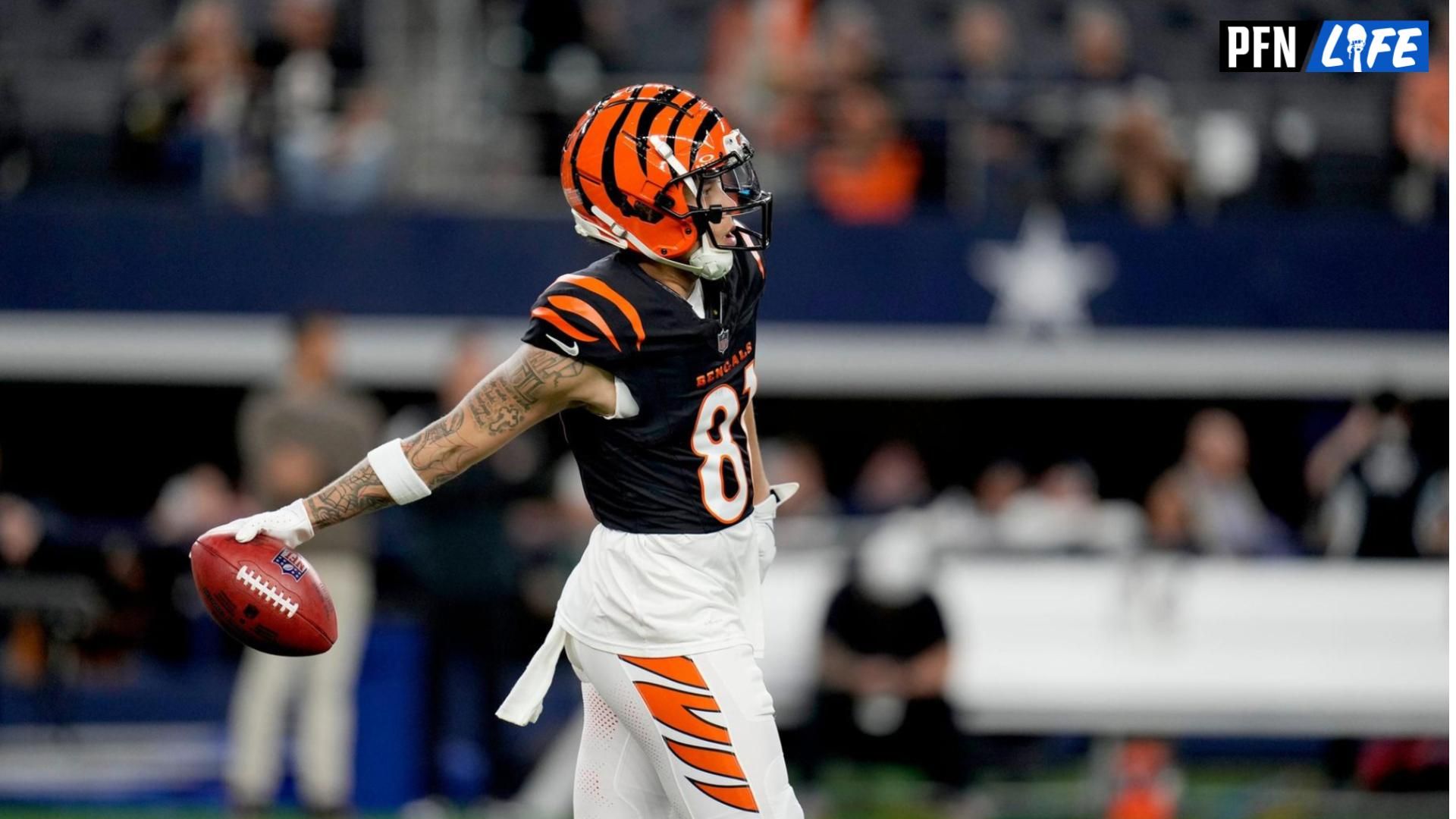 Cincinnati Bengals wide receiver Jermaine Burton (81) warms up before facing the Dallas Cowboys during Monday Night Football at AT&T Stadium on Monday, December 9, 2024.