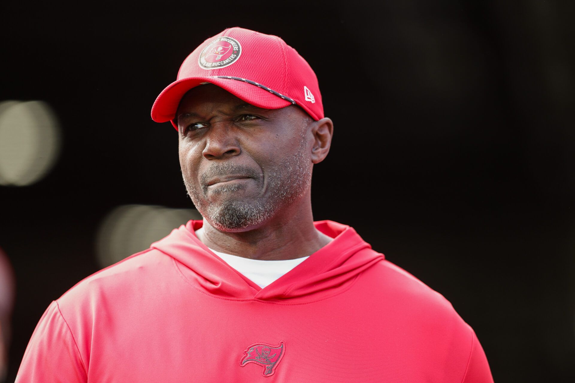 Dec 29, 2024; Tampa, Florida, USA; Tampa Bay Buccaneers head coach Todd Bowles looks on before a game against the Carolina Panthers at Raymond James Stadium. Mandatory Credit: Nathan Ray Seebeck-Imagn Images