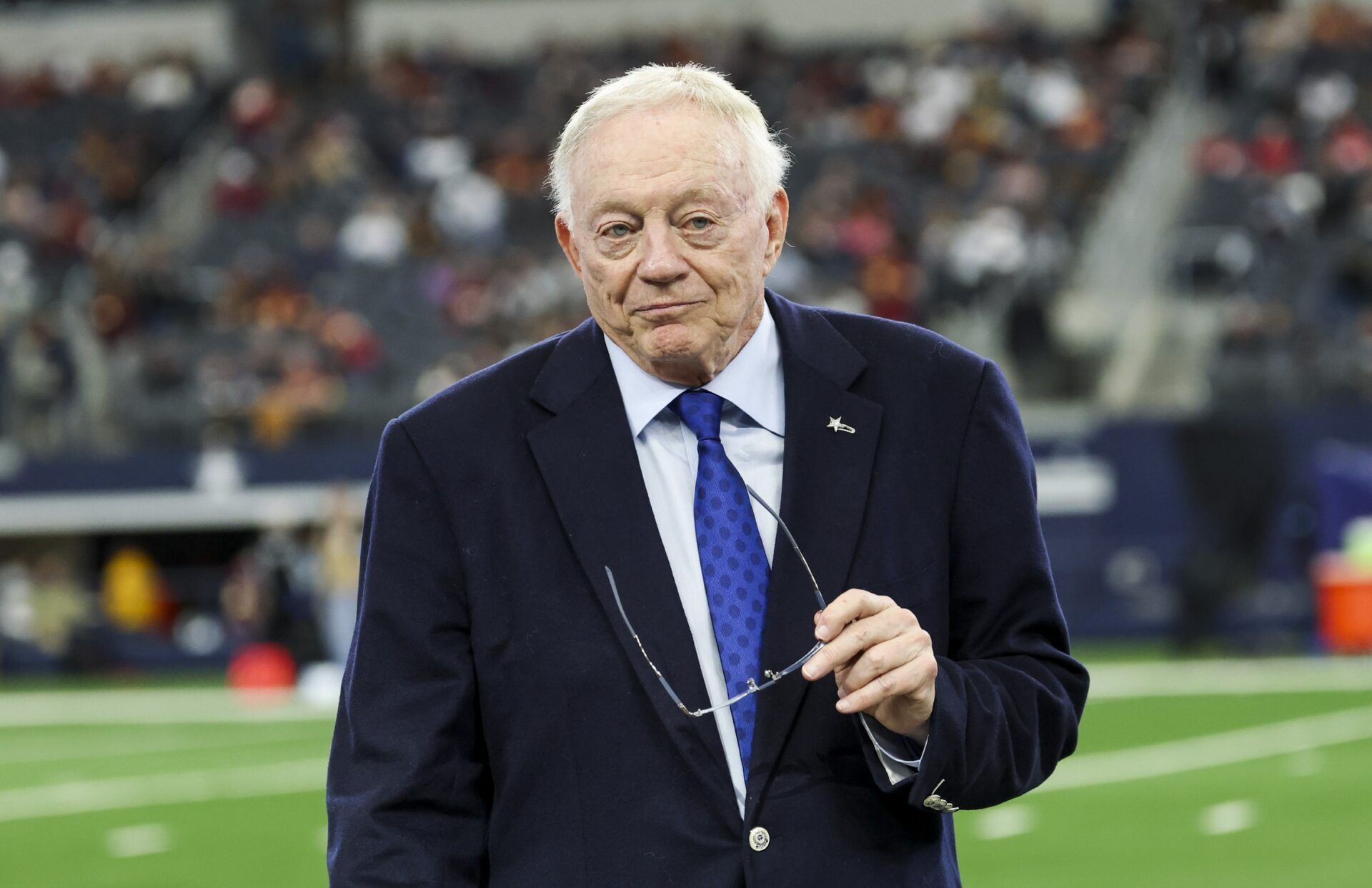 Dallas Cowboys owner Jerry Jones before the game against the Washington Commanders at AT&T Stadium.