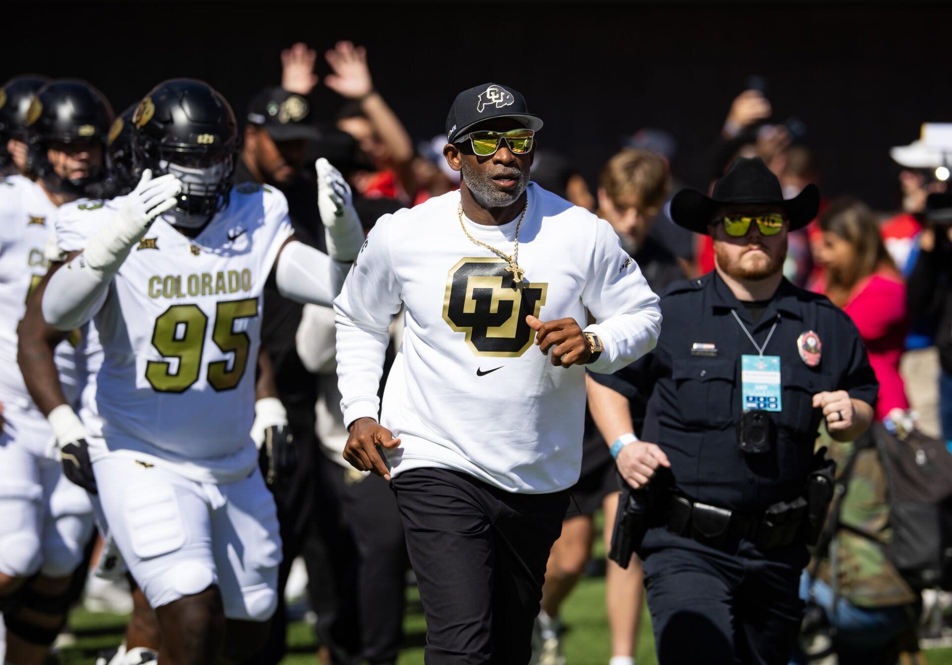 Colorado Buffalos head coach Deion Sanders against the Arizona Wildcats at Arizona Stadium.