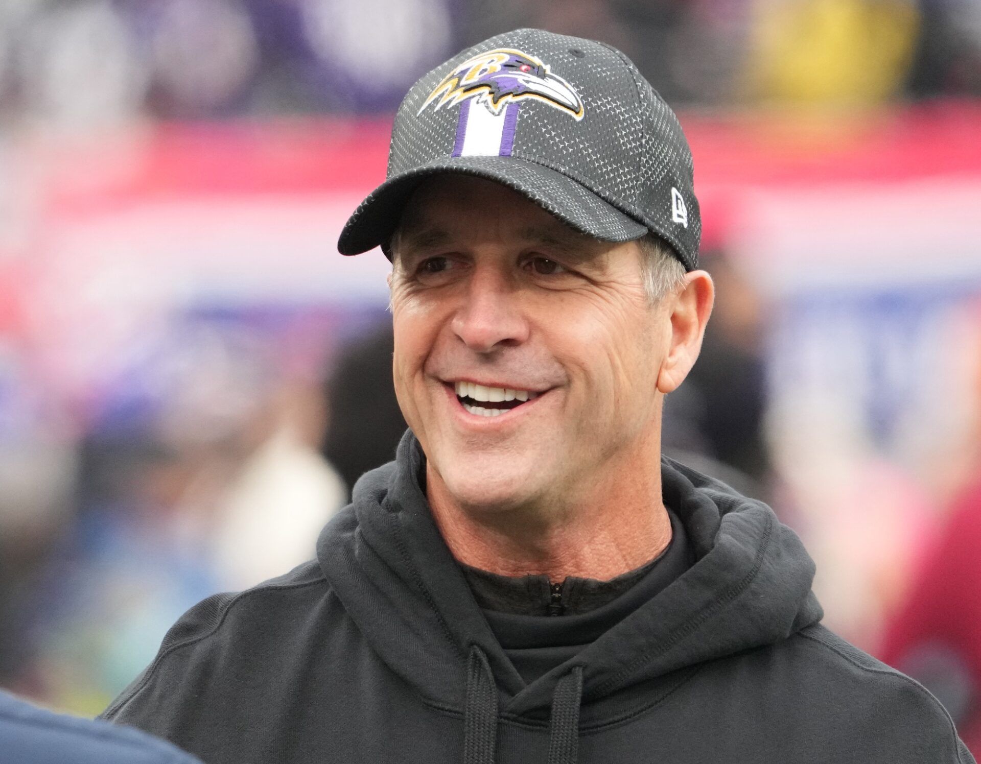 Baltimore Ravens head coach John Harbaugh pre game against the New York Giants at MetLife Stadium.