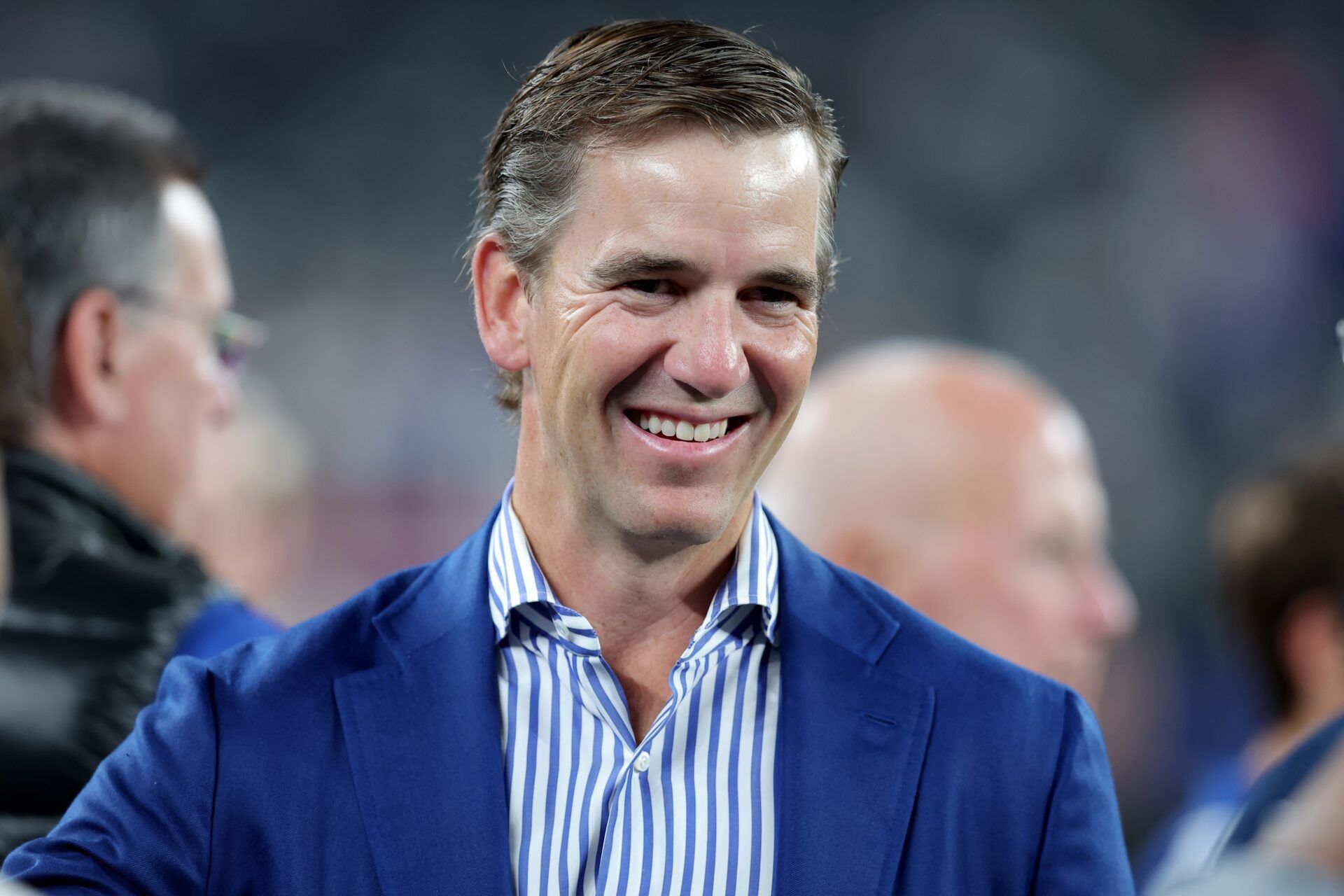 New York Giants former quarterback Eli Manning on the field before a game against the Cincinnati Bengals at MetLife Stadium.