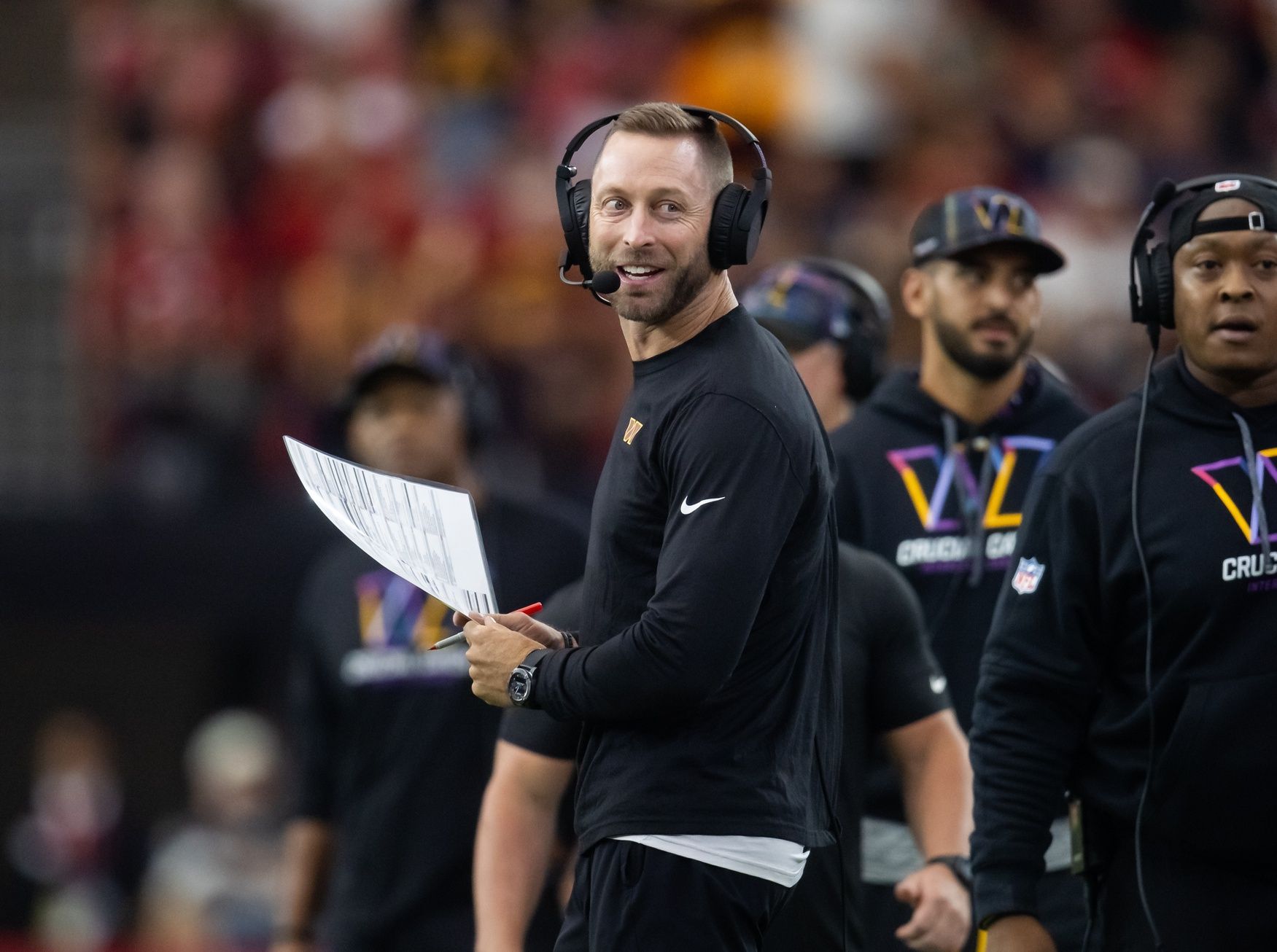 Washington Commanders offensive coordinator Kliff Kingsbury against the Arizona Cardinals in the second half at State Farm Stadium.