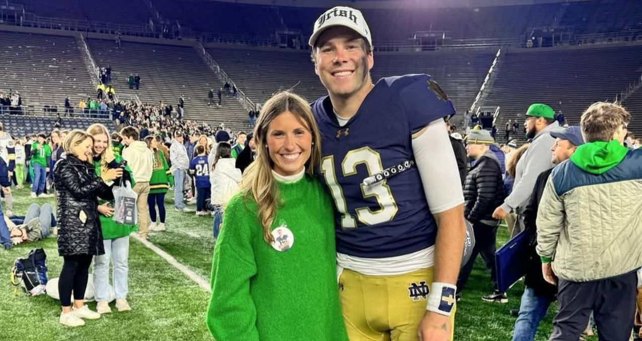 Riley Leonard and his long-time girlfriend, Molly Walding, who have been together since middle school.