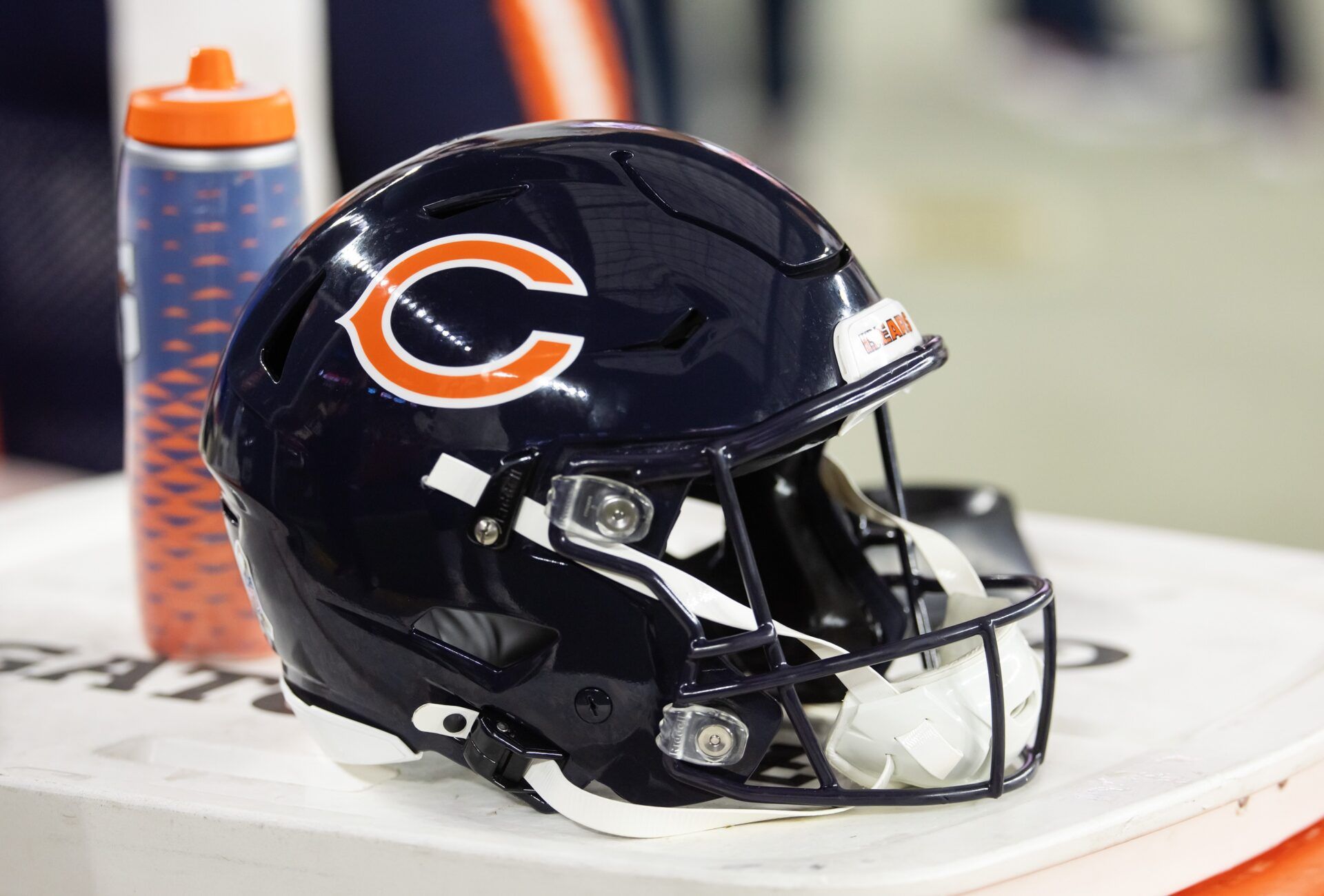 Detailed view of a Chicago Bears helmet at State Farm Stadium.