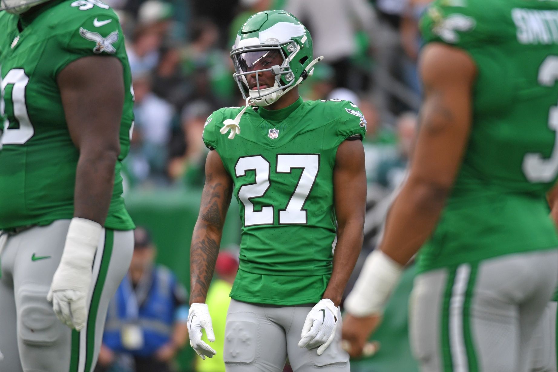 Philadelphia Eagles cornerback Quinyon Mitchell (27) against the Dallas Cowboys at Lincoln Financial Field.