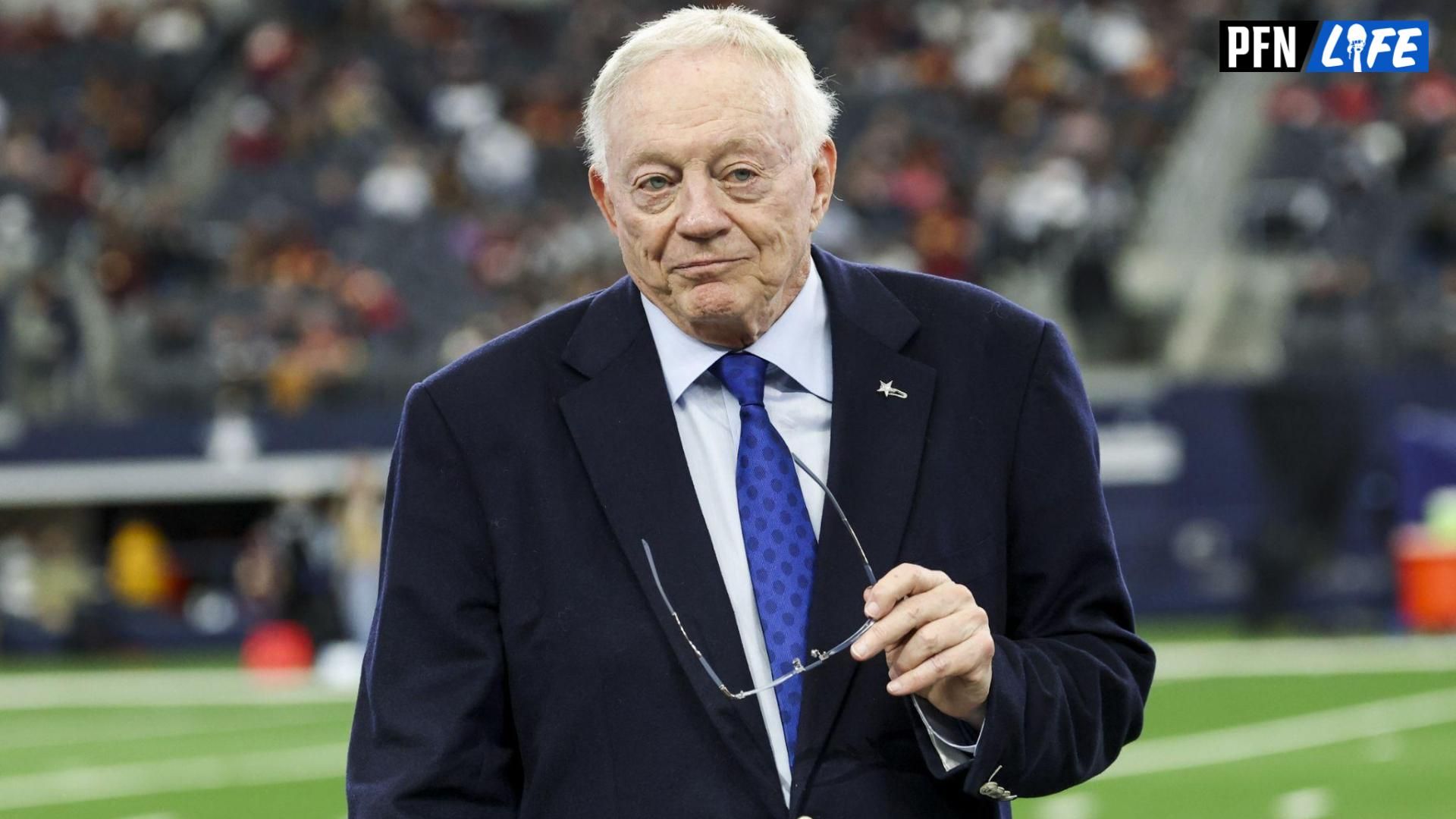 Dallas Cowboys owner Jerry Jones before the game against the Washington Commanders at AT&T Stadium.