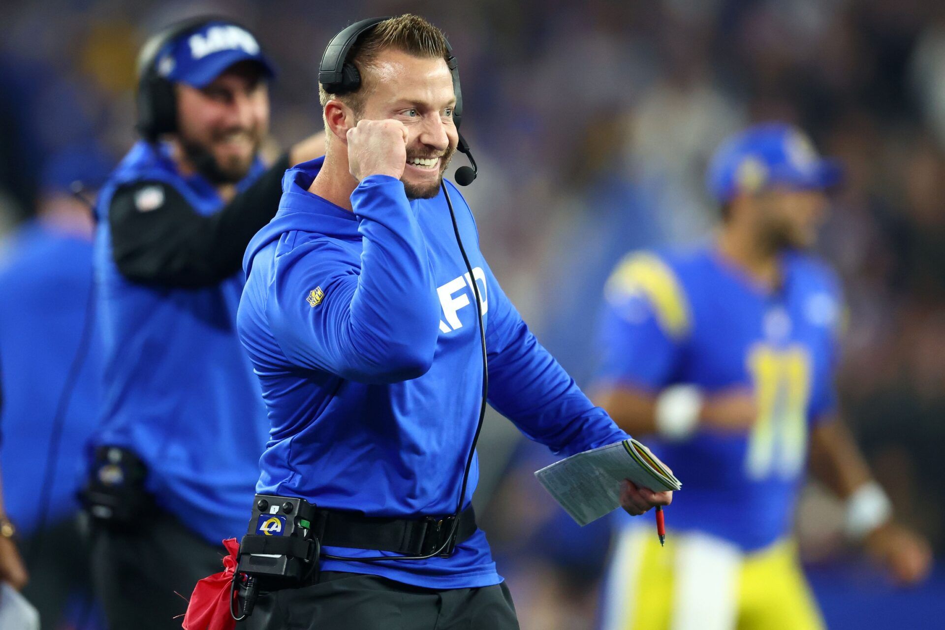 Los Angeles Rams head coach Sean McVay reacts against the Minnesota Vikings during the first half in an NFC wild card game at State Farm Stadium.