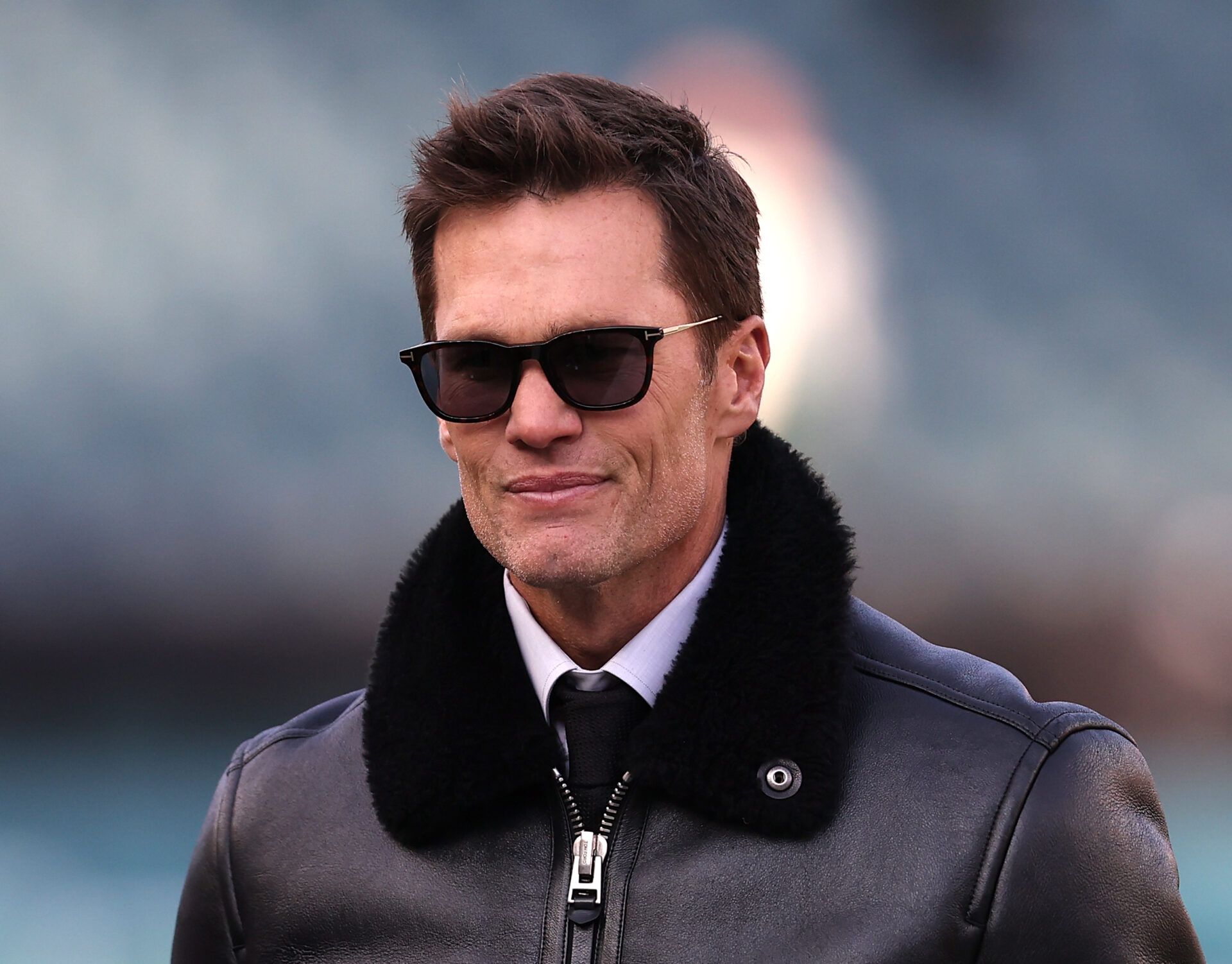 Jan 12, 2025; Philadelphia, Pennsylvania, USA; Announcer Tom Brady looks on before an NFC wild card game between the Philadelphia Eagles and the Green Bay Packers at Lincoln Financial Field. Mandatory Credit: Bill Streicher-Imagn Images