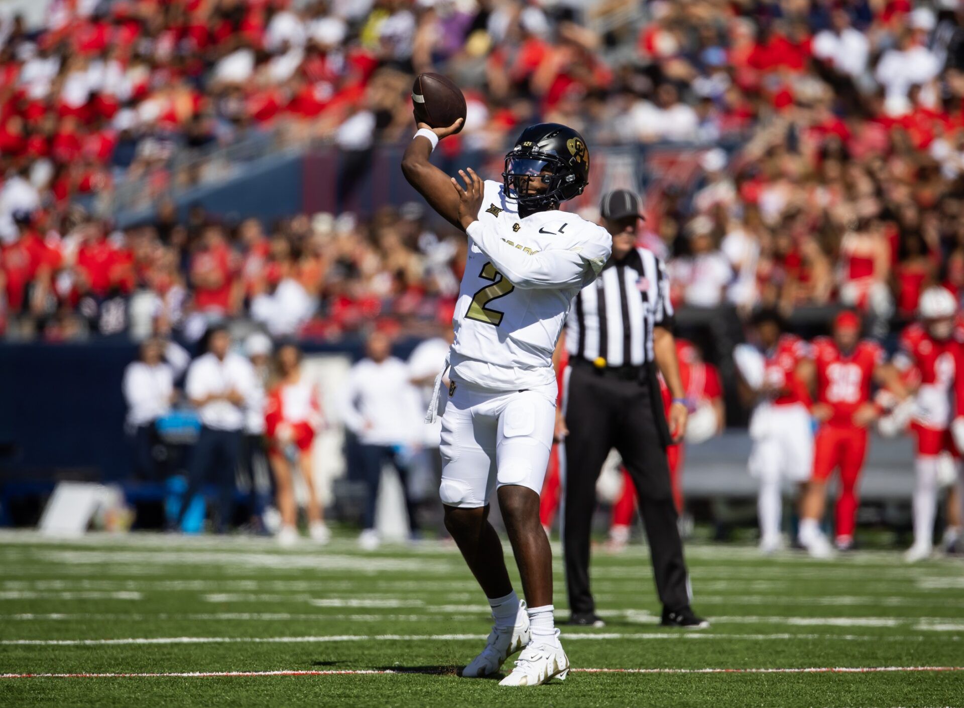 Colorado Buffalos quarterback Shedeur Sanders (2) against the Arizona Wildcats at Arizona Stadium.