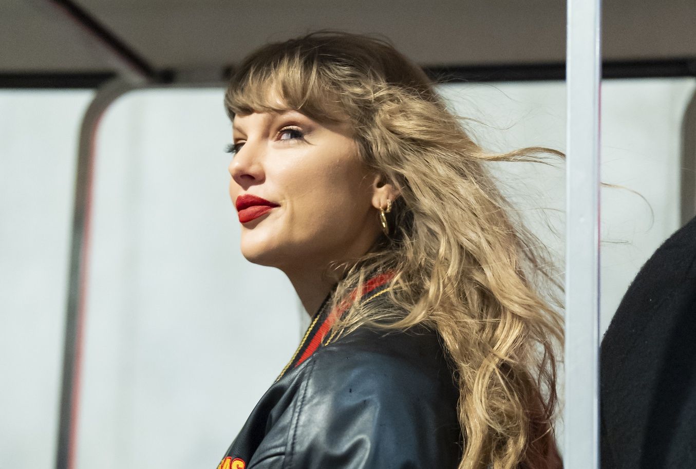 Recording artist Taylor Swift arrives prior to a game between the Tampa Bay Buccaneers and the Kansas City Chiefs at GEHA Field at Arrowhead Stadium.