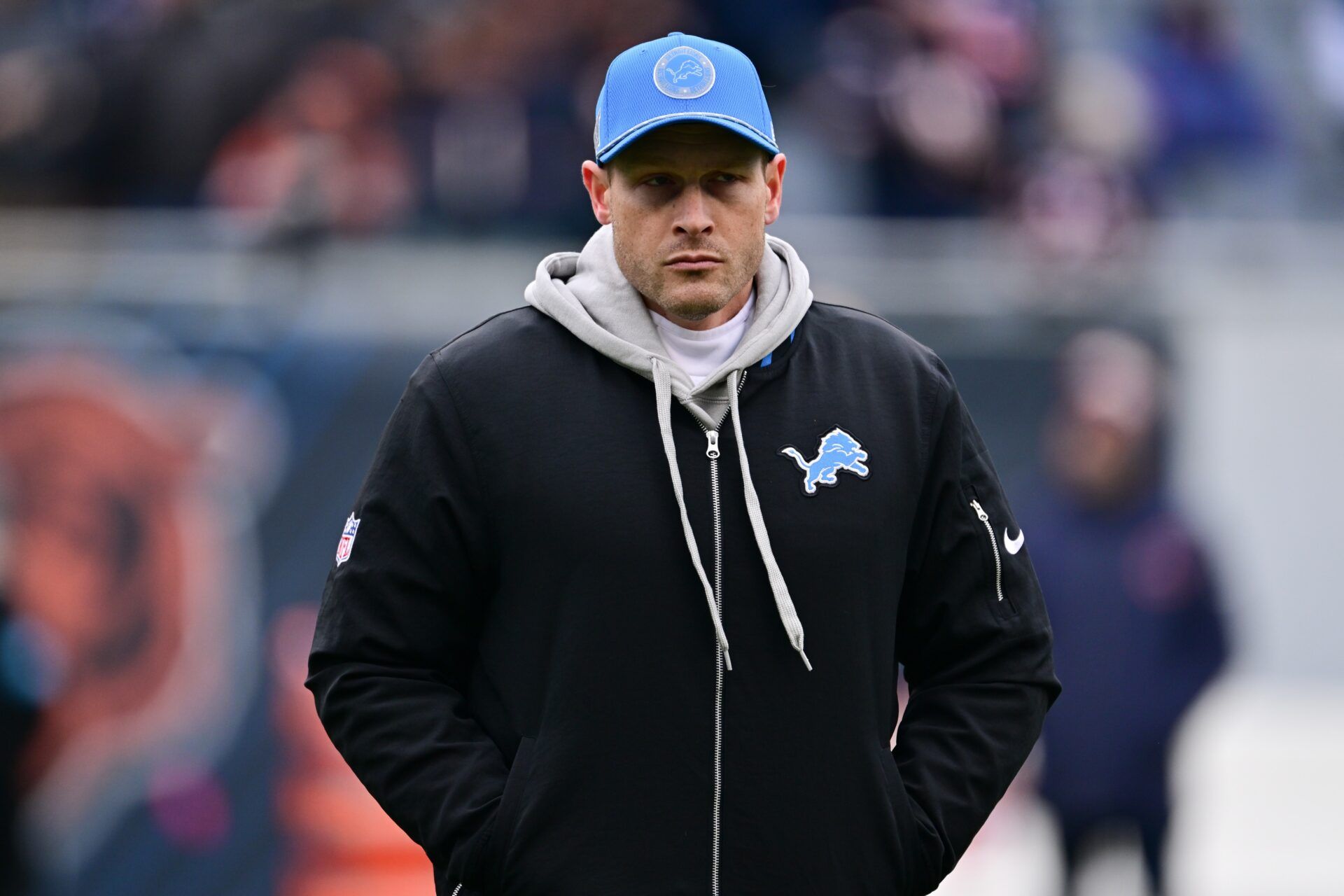 Detroit Lions offensive coordinator Ben Johnson before a game against the Chicago Bears at Soldier Field.