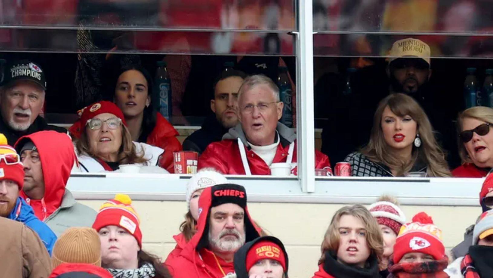 During Saturday's playoff clash between the Chiefs and Texans, Caitlin Clark was spotted in the box with Taylor Swift.