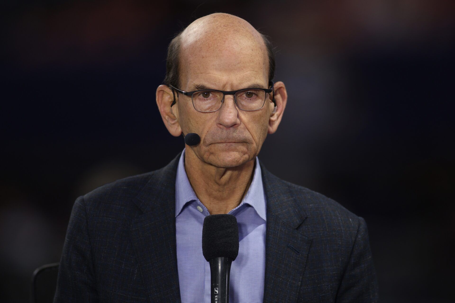 ESPN announcer Paul Finebaum before the 2024 SEC Championship game at Mercedes-Benz Stadium.